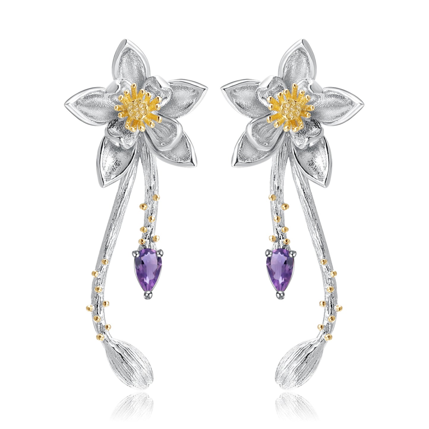 Designer High-End Gemstone Earrings Natural Style Floral Design925Silver Natural Rose Garnet Earrings