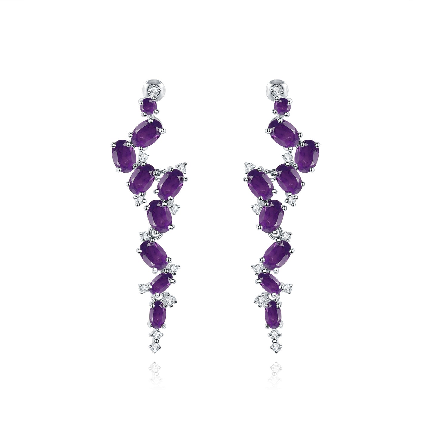 Designer High-End Long Gemstone Earrings French Romantic Style s925Silver Natural Amethyst Stud Earrings