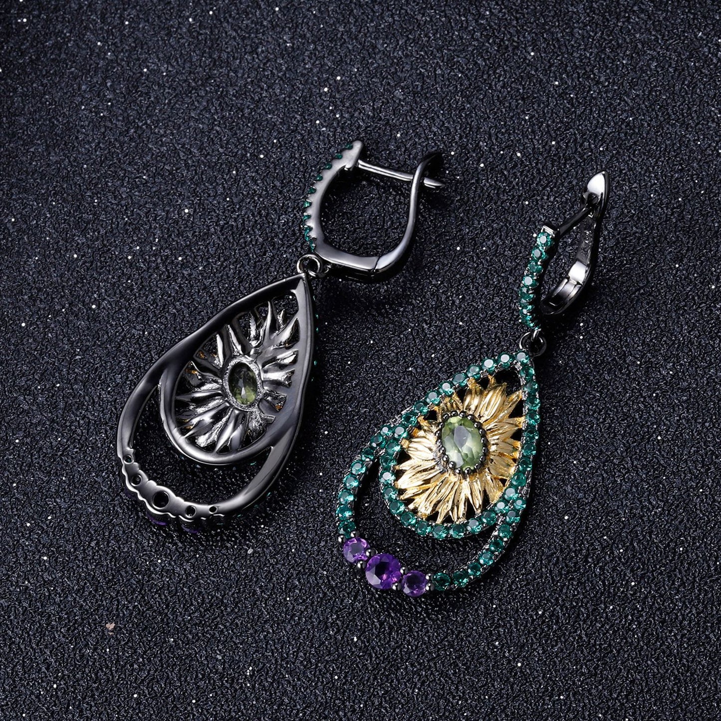 Italian Craft Jewelry Designer Earrings Natural Style Design s925Sterling Silver Natural Gemstone Earrings