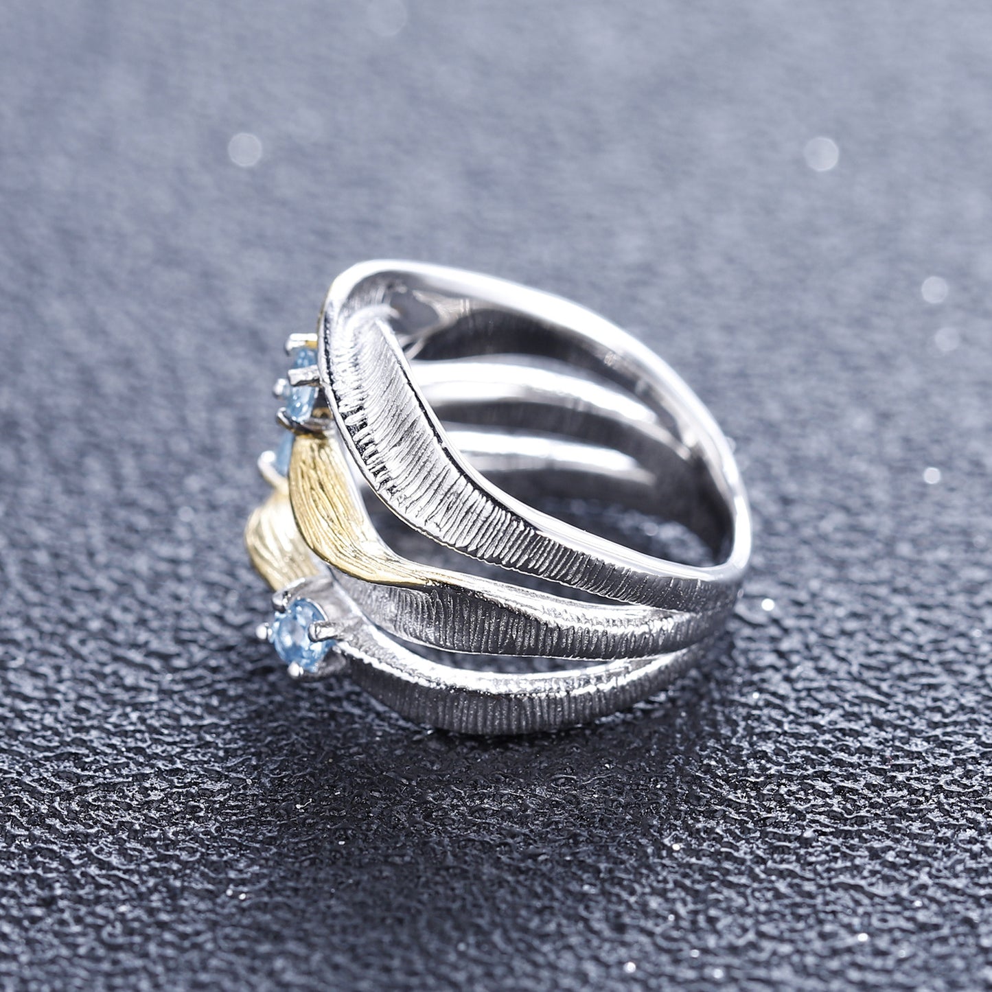 Designer Gemstone Ring Italian Craftsmanship925Silver Mobius Strip Natural Topaz Ring