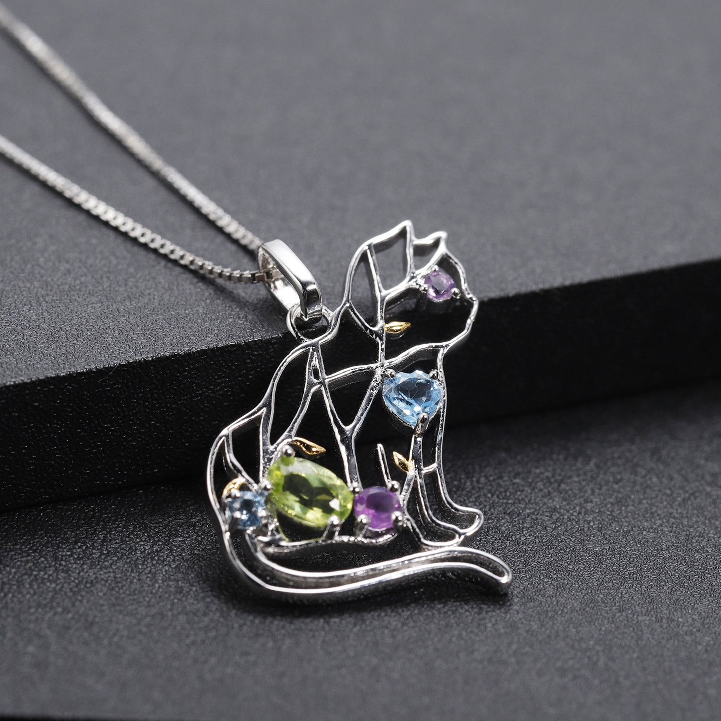 Designer Irregular Geometric Gemstone Pendant Unique Style925Silver Inlaid Natural Gemstone Necklace Pendant