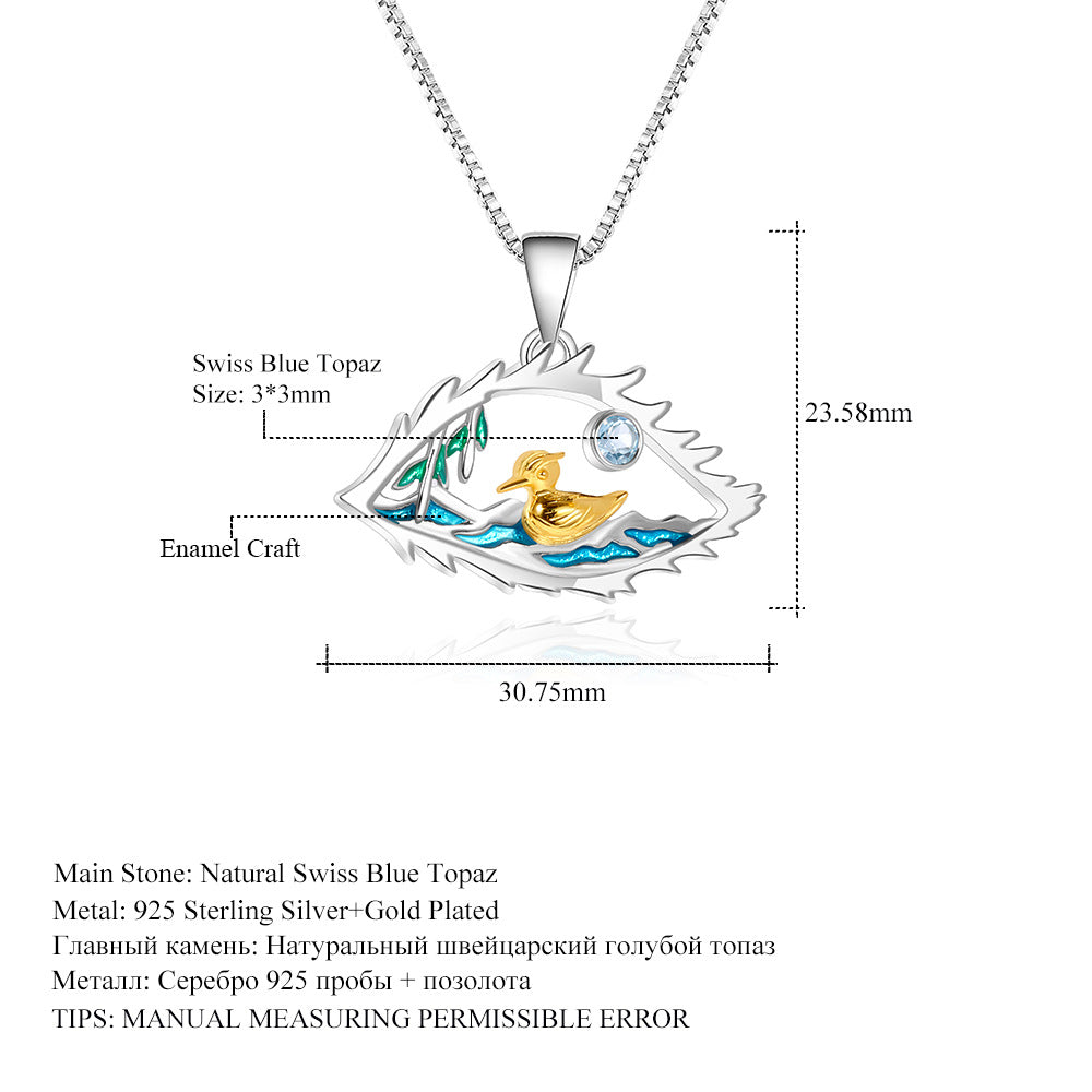 Designer High-End Gemstone Pendant The Lake in the Eyes s925Silver Enamel Natural Topaz Necklace Pendant