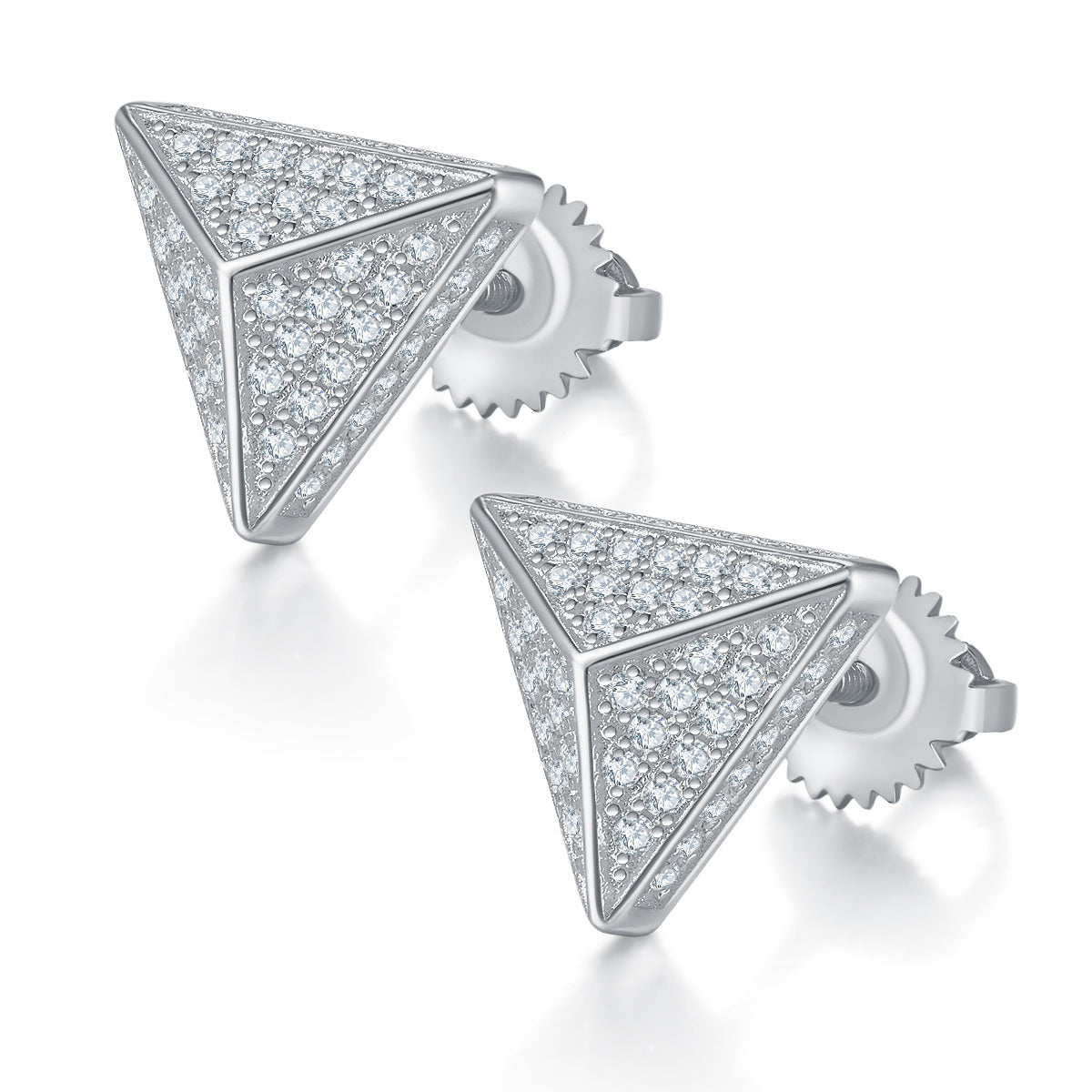 Hip-hop Full Earrings s925Sterling Silver Moissanite Gold Color Personality Three-Dimensional Triangle Earrings