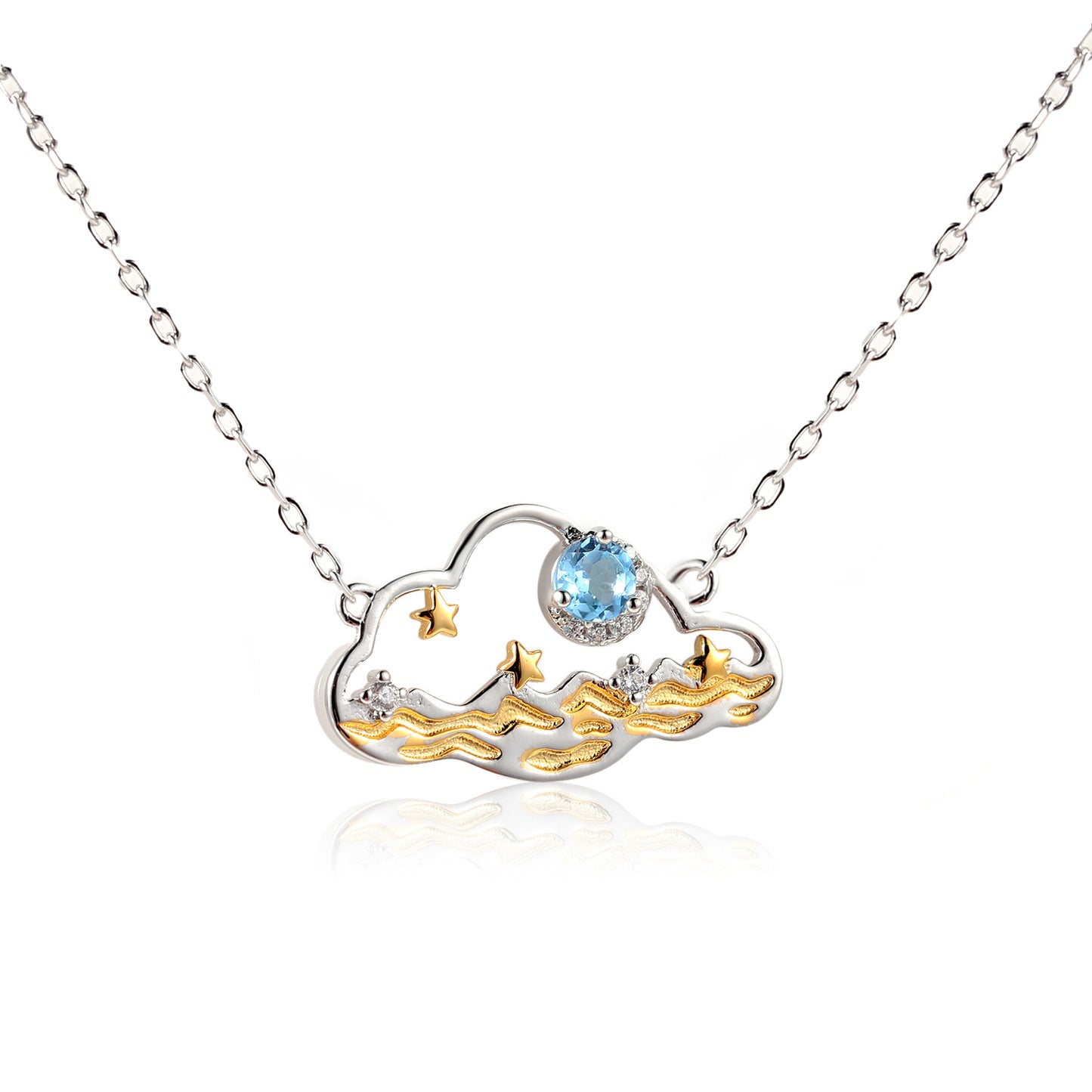 Cloud and Sea Pendant Topaz Opal Necklace for Women Simple Fairy Designer Style S925Sterling Silver Jewelry
