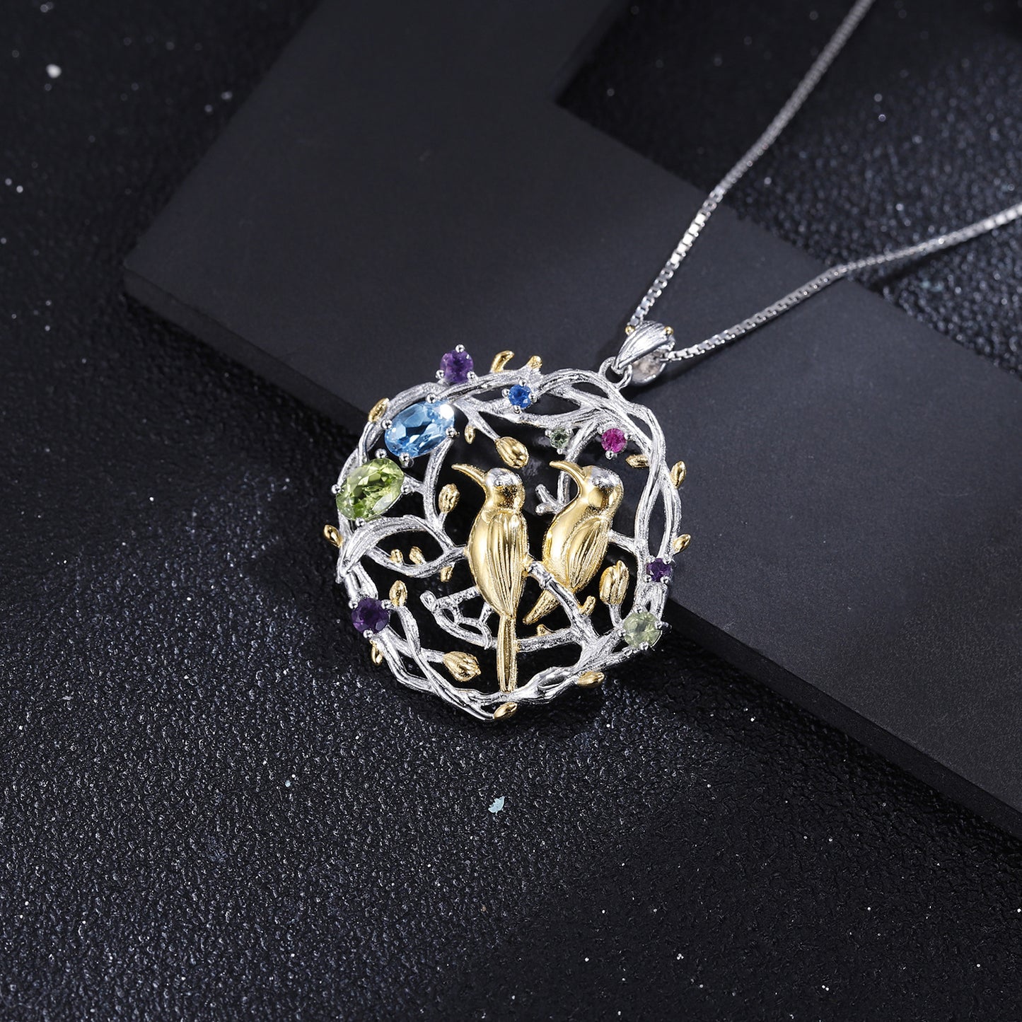 Designer Style High-End Personality Pendant Natural Style Little Bird Design925Silver Natural Gemstone Necklace Pendant