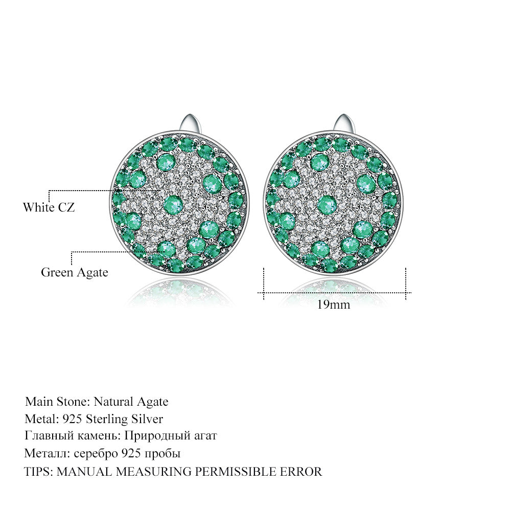 Natural Green Agate Earrings Jewelry Vintage Luxurious Gemstone s925Sterling Silver Inlaid Natural Colored Gems Stud Earrings