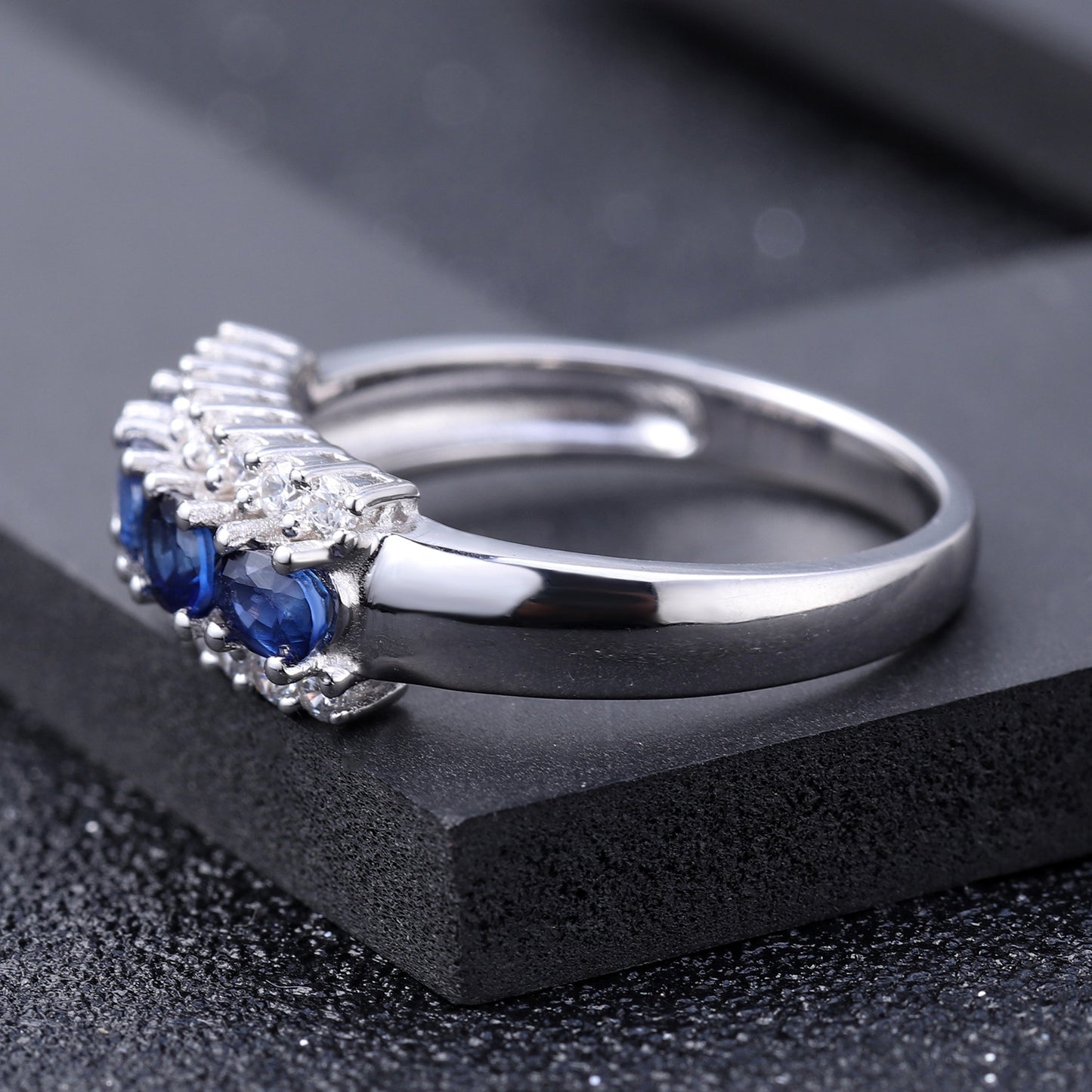 New Luxury High-End Natural Sapphire Ring Fashion Design One-Word Row s925Silver Inlaid Gemstone Ring