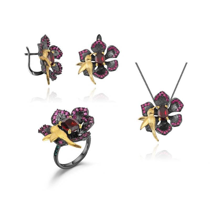 Secret Garden Designer Brooch Pendant Two-in-One Birdsong and Fragrant Flowers Design925Silver Natural Amethyst Necklace