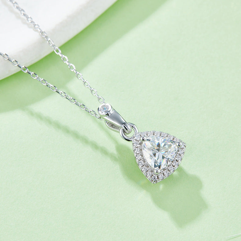 Commuting Style Earrings Necklace Fat Triangle s925Sterling Silver Inlaid1Carat Moissanite Jewelry Set