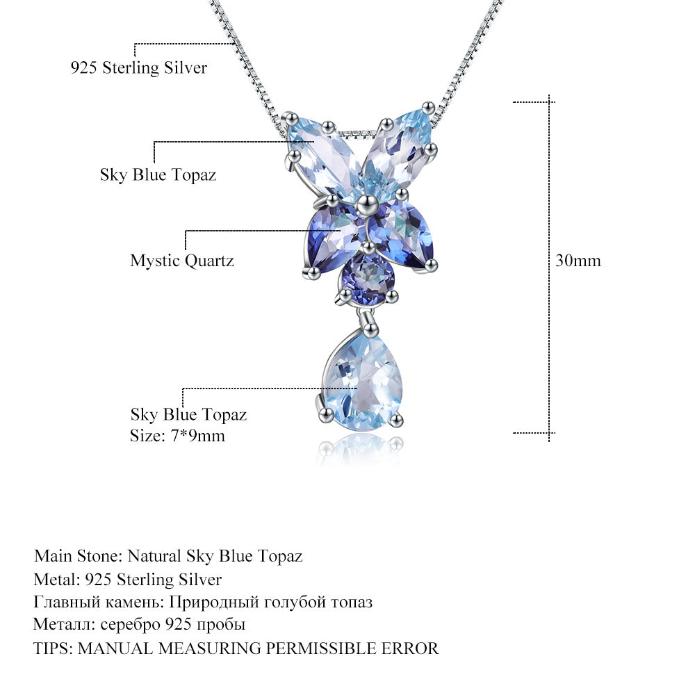 s925Silver Natural Topaz Necklace Fashionable Luxurious High-End Pure Silver Inlaid Natural Gemstone Necklace Pendant