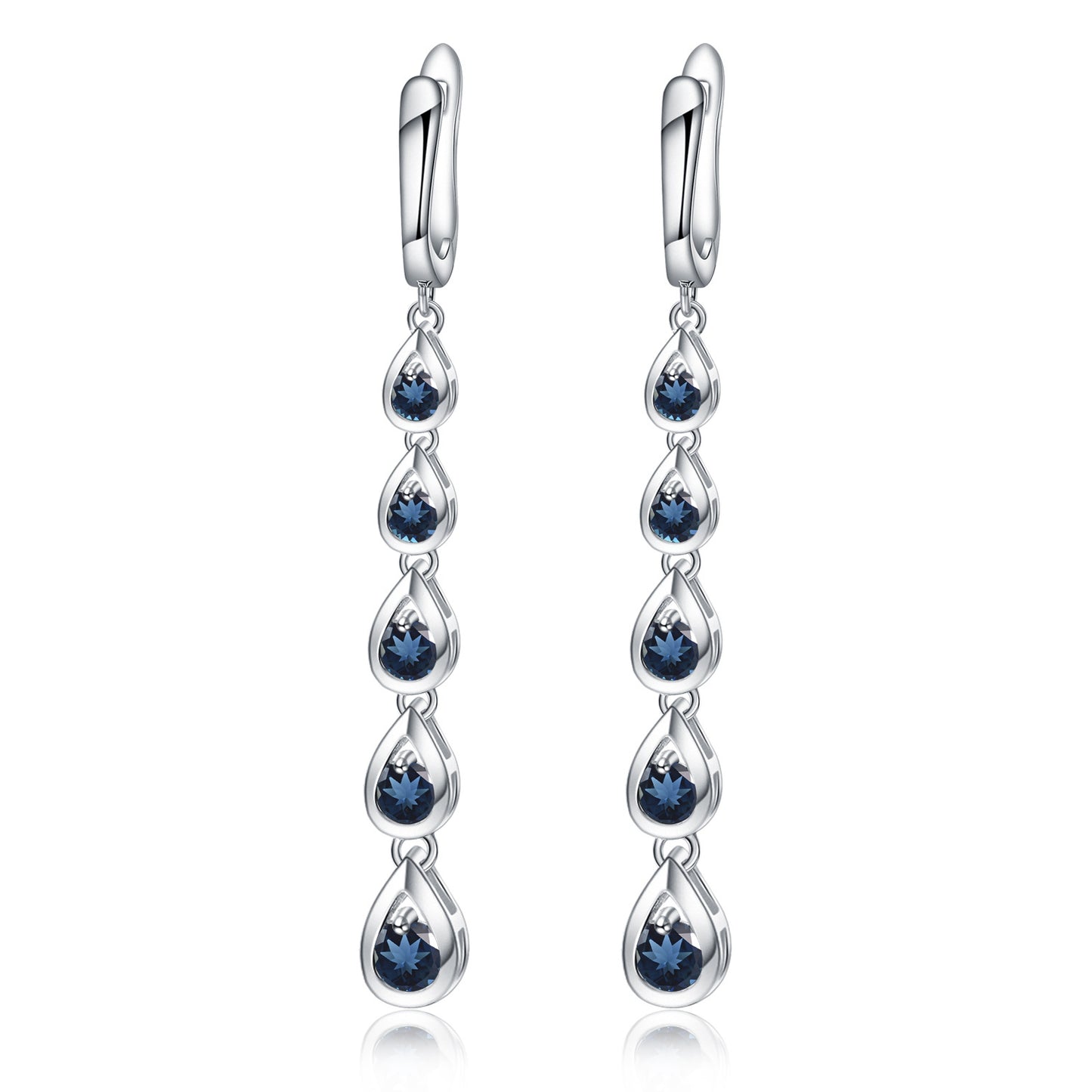 925Silver Sapphire Crystal Topaz Earrings Elegant Exaggerated High-end Sense Tassel Water Drop Long Earrings