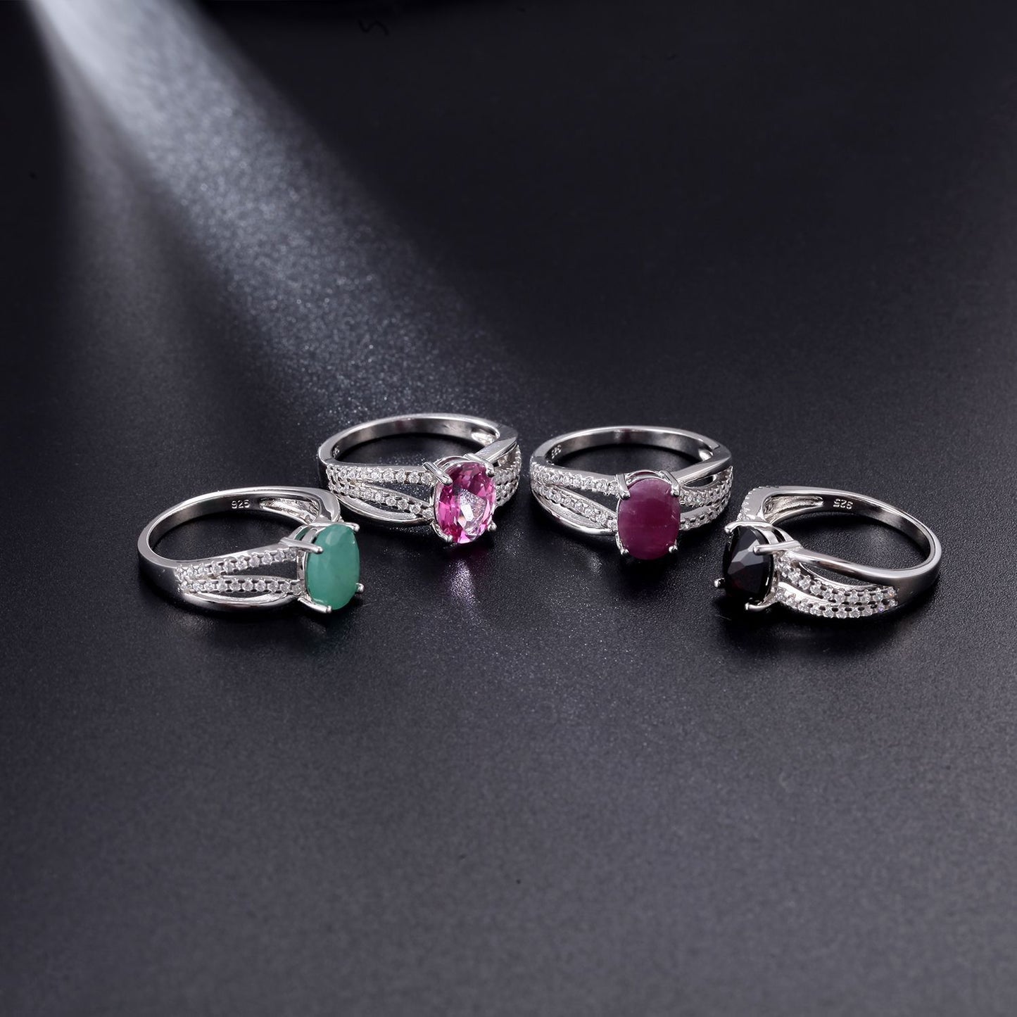 Manufacturer In-Stock Natural Stone Ring for Women Fashion Temperament s925Silver Inlaid Colorful Gemstone Crystal Ring