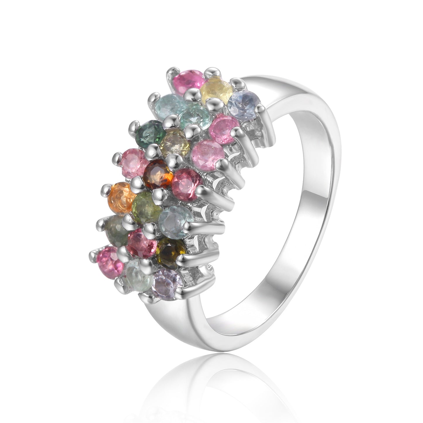 Natural Tourmaline Ring Source s925Sterling Silver Inlaid Colorful Gemstone Three-Row Stone Personality Ring