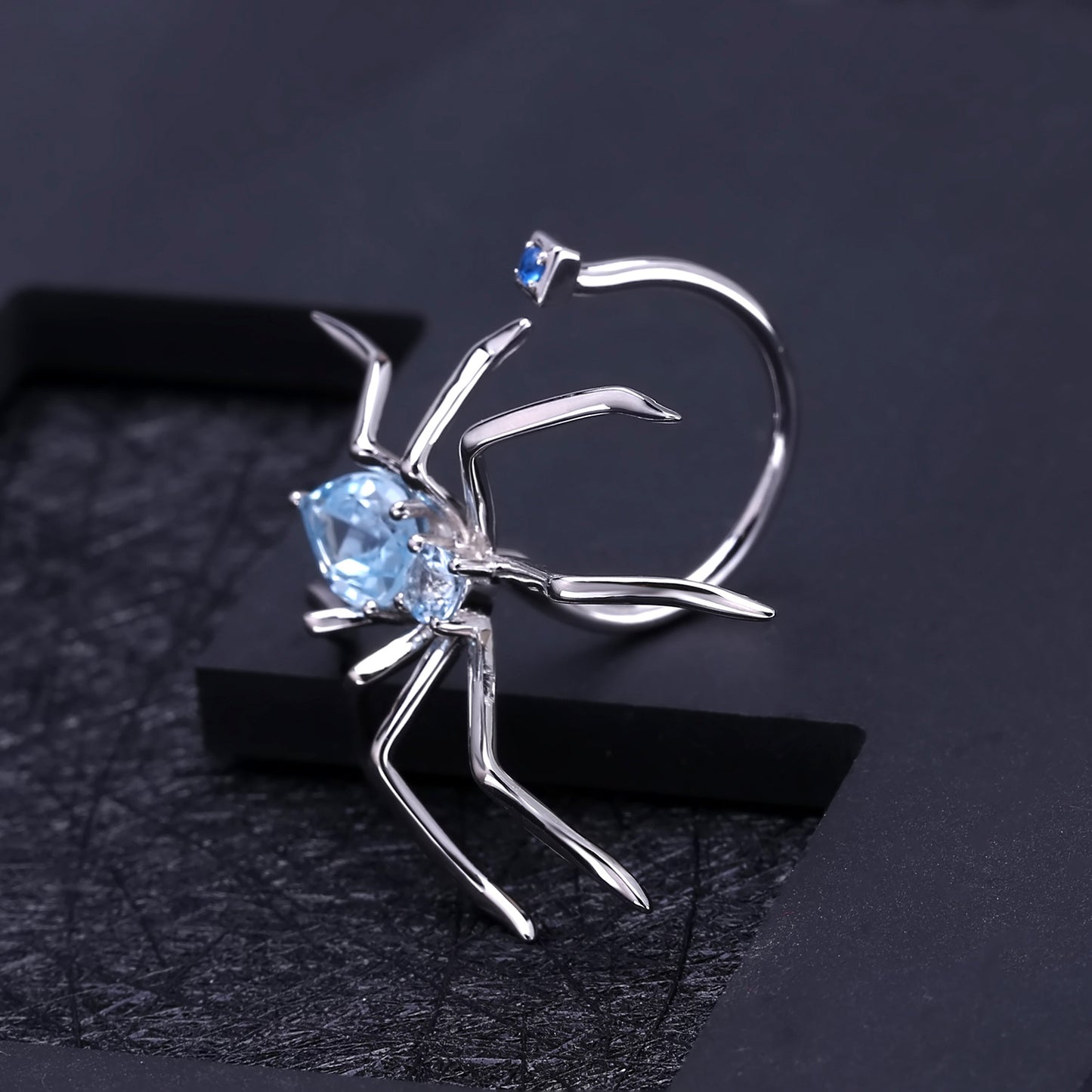 Insect Series Designer Natural Gemstone Ring Spider Design Precision Craftsmanship925Silver Natural Topaz Ring