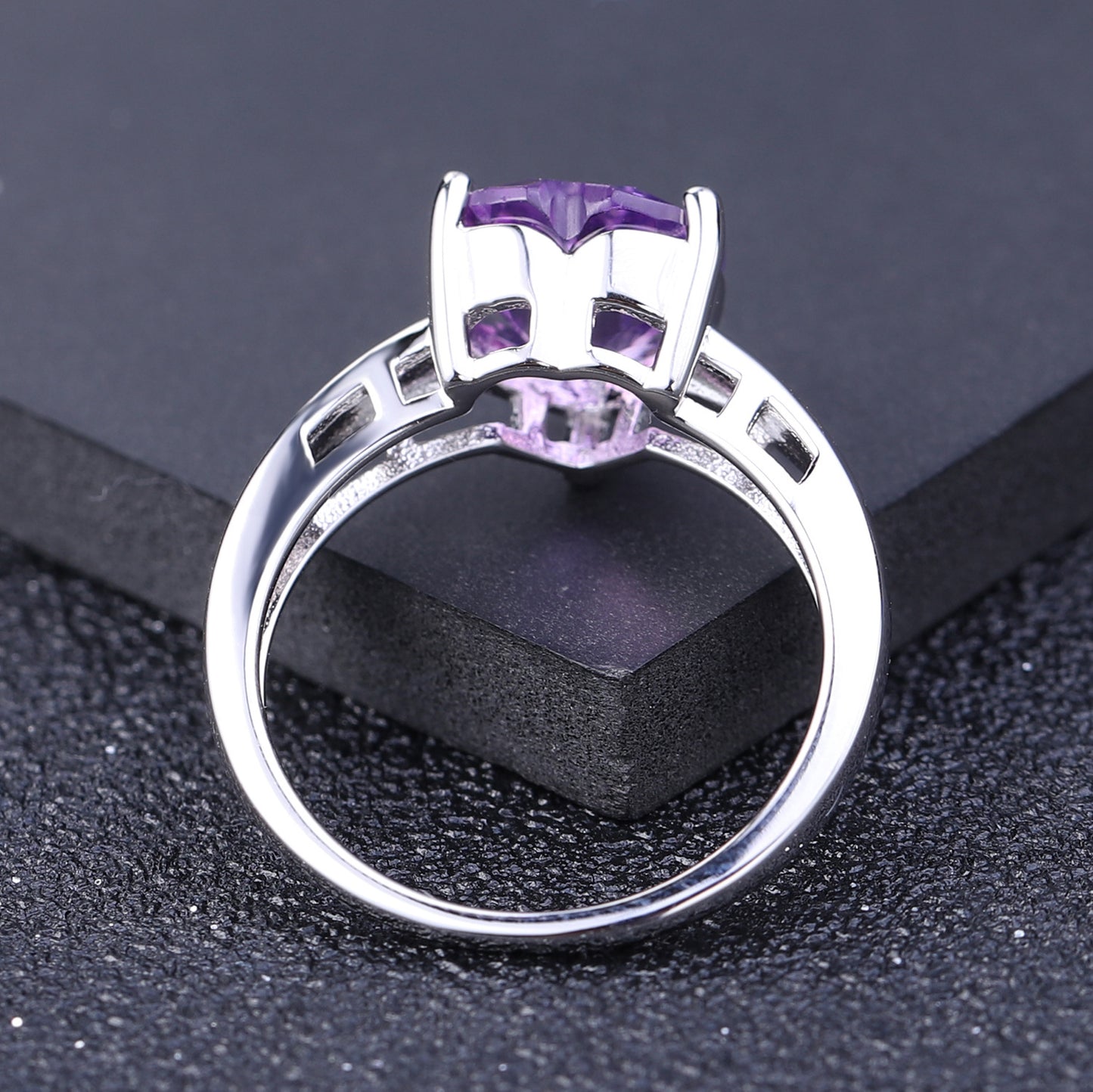 Natural Amethyst Heart Gemstone Ring Luxurious and high-end feel s925Silver Inlaid Natural Gemstone Ring