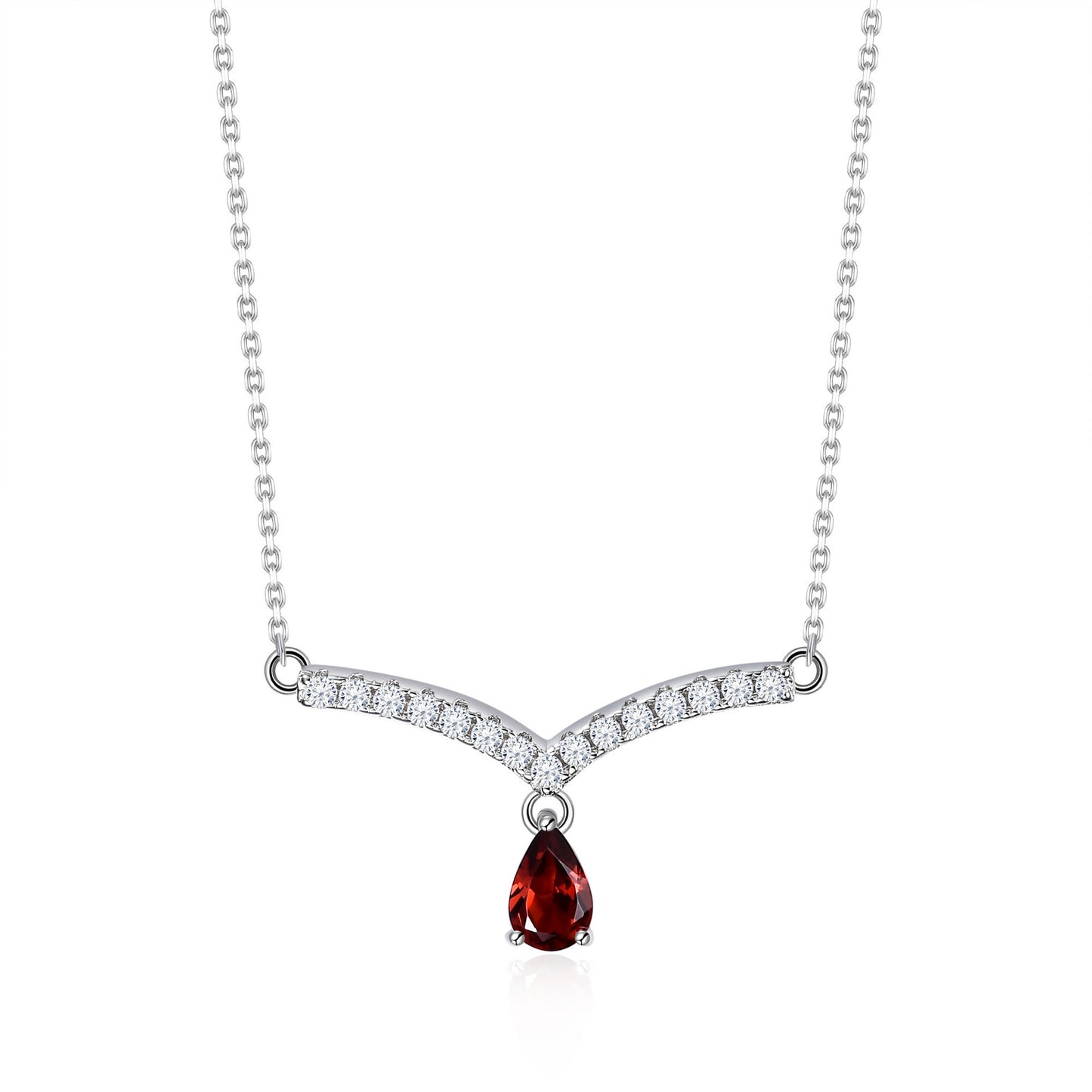 Light Luxury v Letter Shape Design Sense Gemstone Necklace s925Silver Inlaid Natural Gemstone Topaz Necklace Pendant
