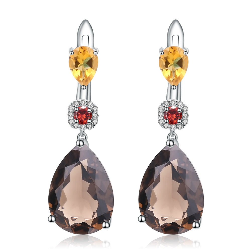 Luxury Jewelry Accessories Natural Gemstone Earrings Retro s925Silver Inlaid Natural Citrine Stud Earrings