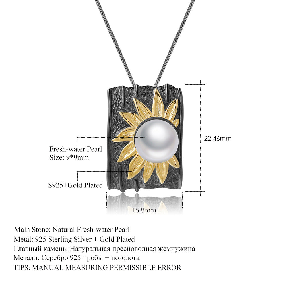 Designer High-End Pearl Pendant Natural Style Sunflower Flowers925Silver Natural Freshwater Pearl Necklace Pendant
