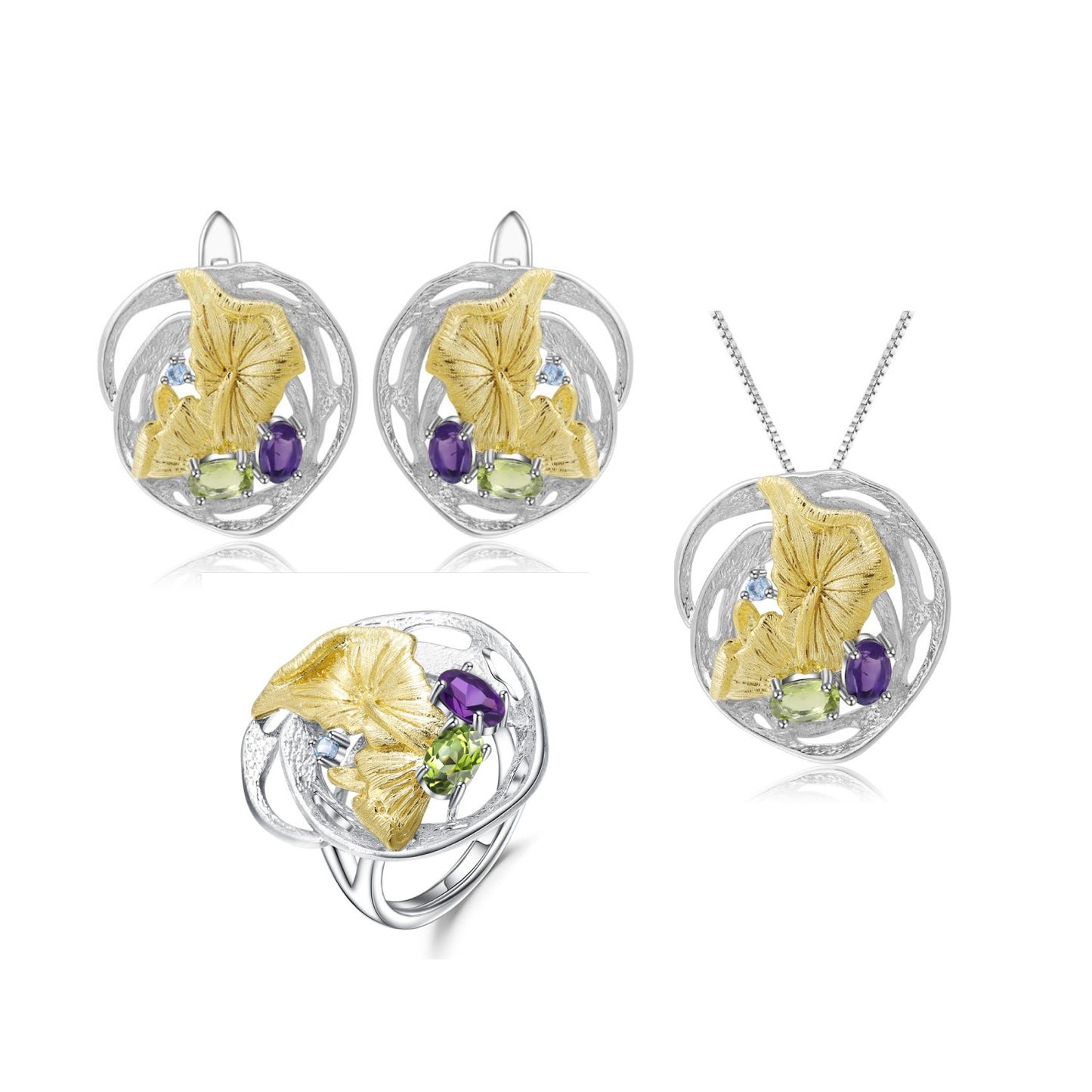 Designer High-End Gemstone Earrings Natural Style Design s925Sterling Silver Natural Gemstone Stud Earrings