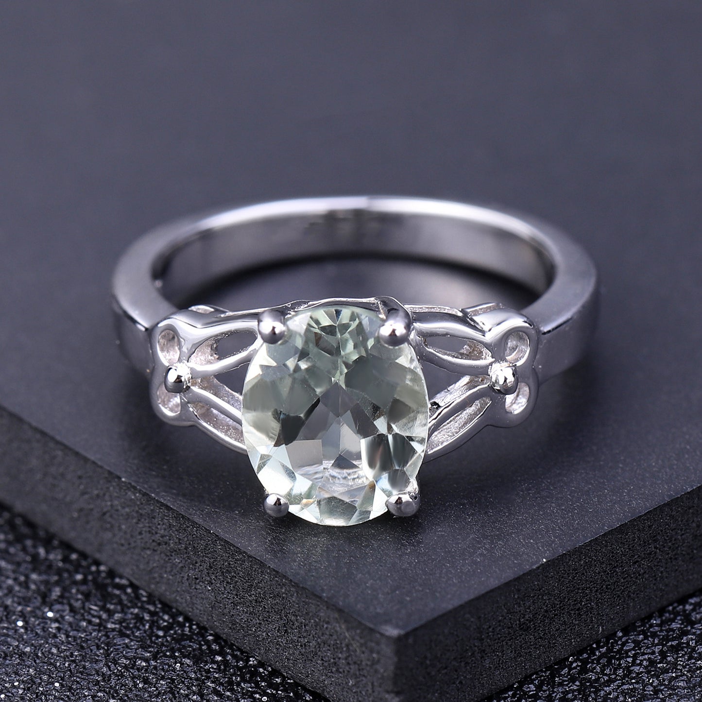 In-stock Wholesale Green Amethyst Gemstone Ring for Women Vintage Inlaid Natural Stone s925Silver Crystal Ring