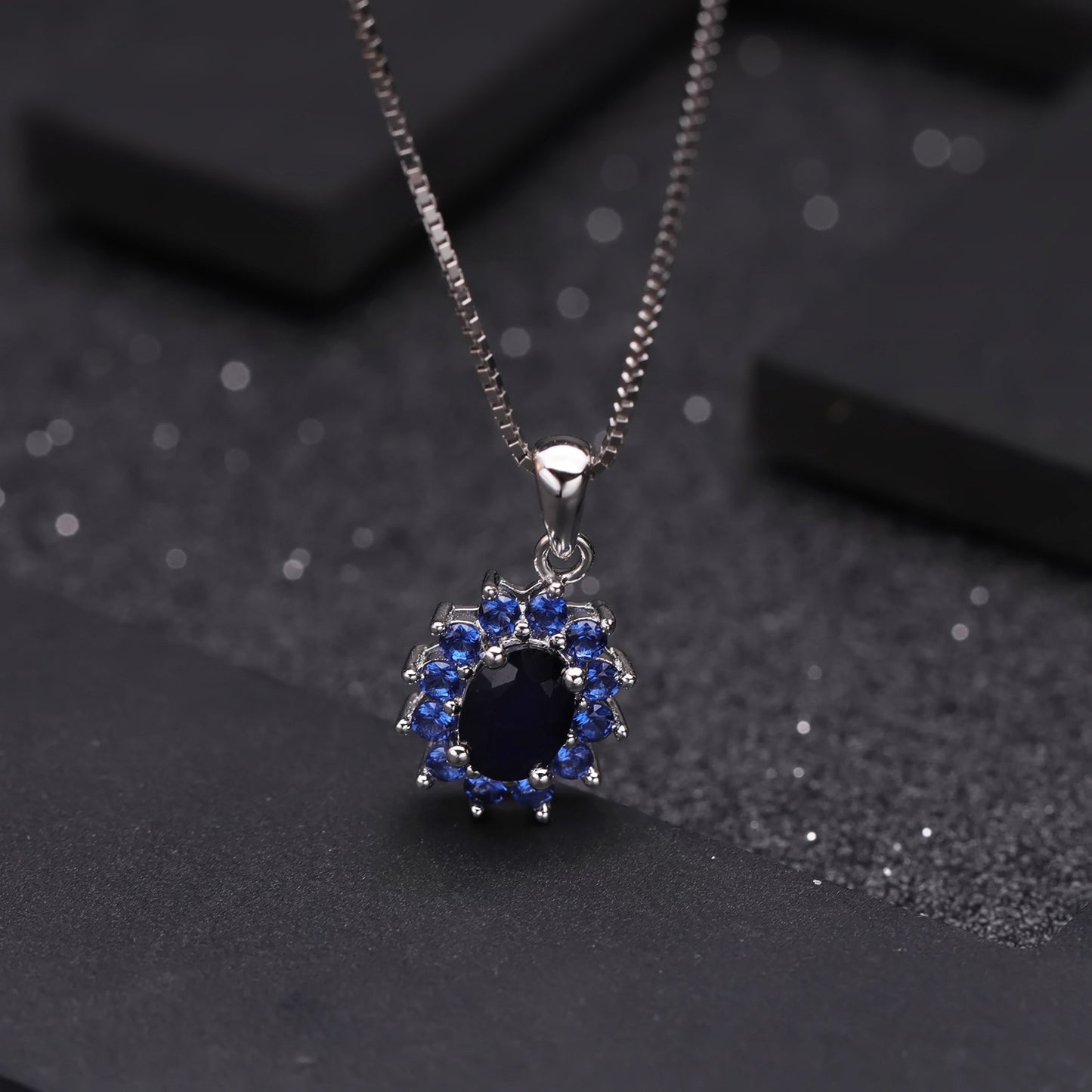 Fashionable Light Luxury Natural Sapphire Necklace Sunflower Flower s925Sterling Silver Inlaid Gemstone Necklace Pendant