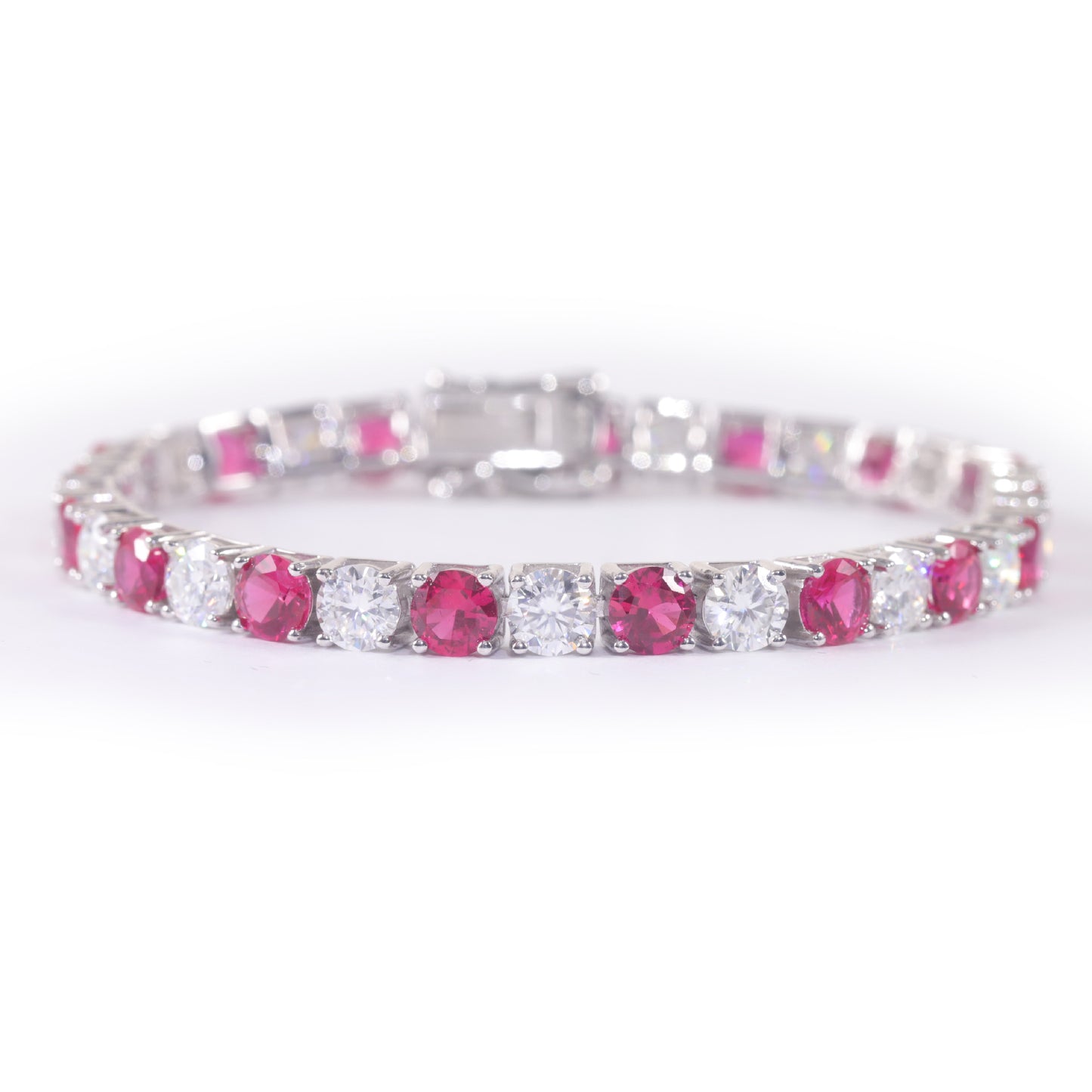 Fashion Moissanite Bracelet3/4/5mm Tennis chain two-color s925Sterling Silver Inlaid Cultivated Ruby Bracelet Personality