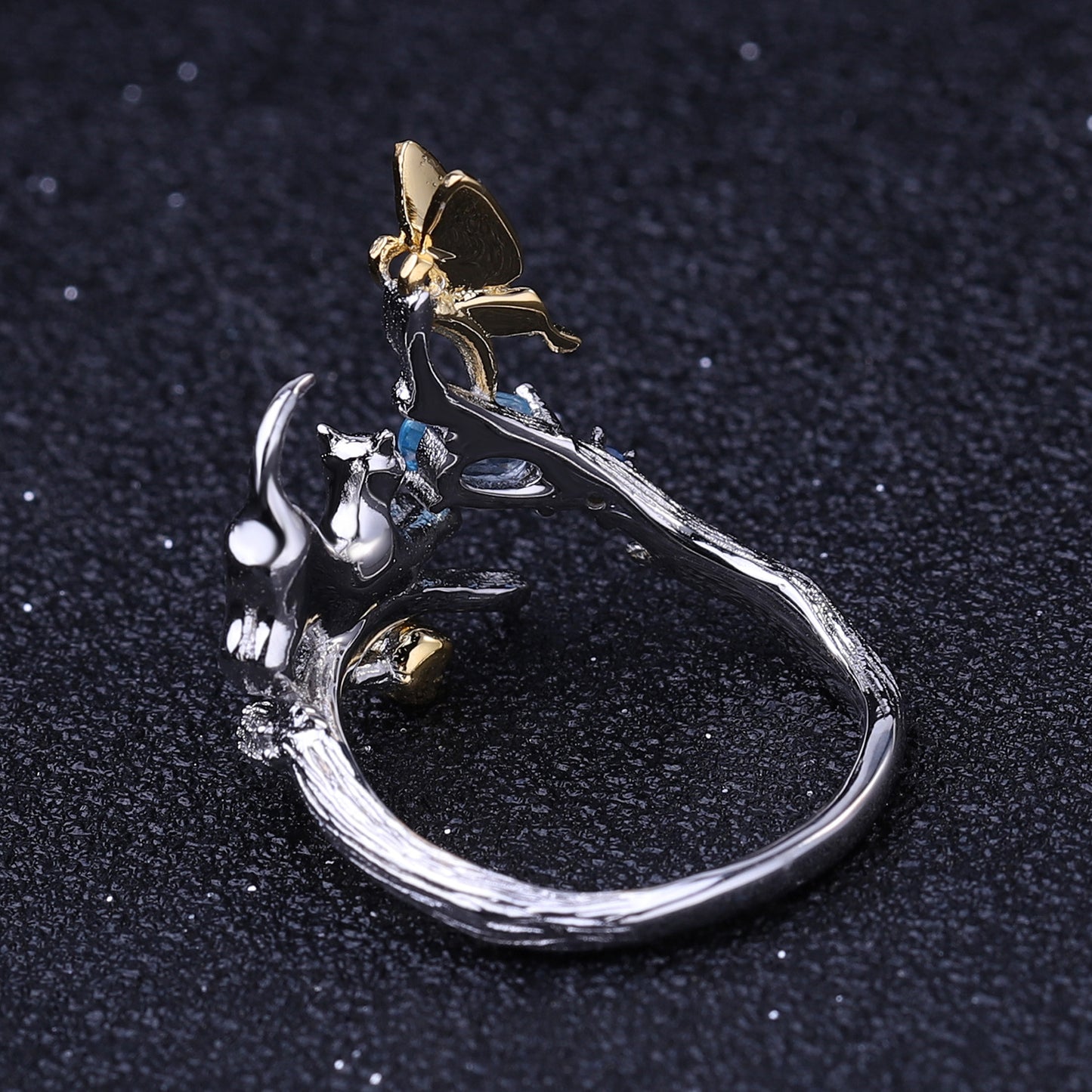Designer Natural Gemstone Chinese Style Adjustable Ring with Natural Wind Animal Design925Silver Topaz Ring