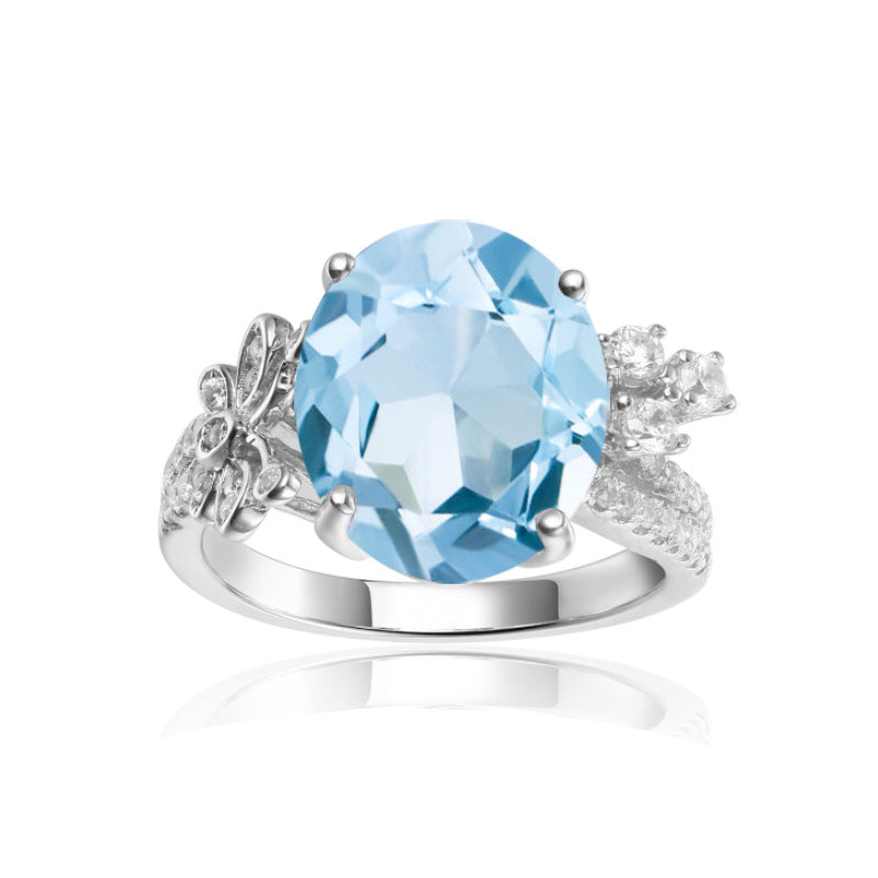 Luxurious Design s925Silver Inlaid Natural Topaz Ring High-end Jewelry Natural Gemstone Ring