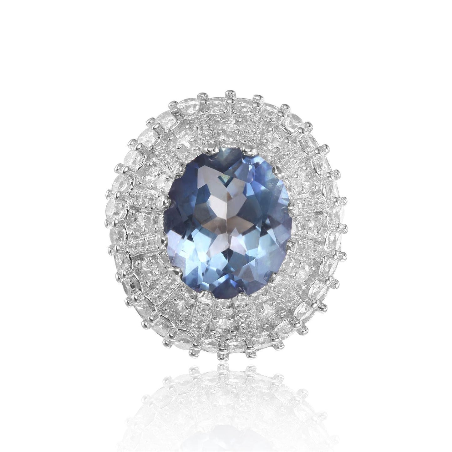 Luxurious Exaggerated Waltz Ring for Men and Women4Carat s925Silver Inlaid Colorful Crystal Mushroom Ring
