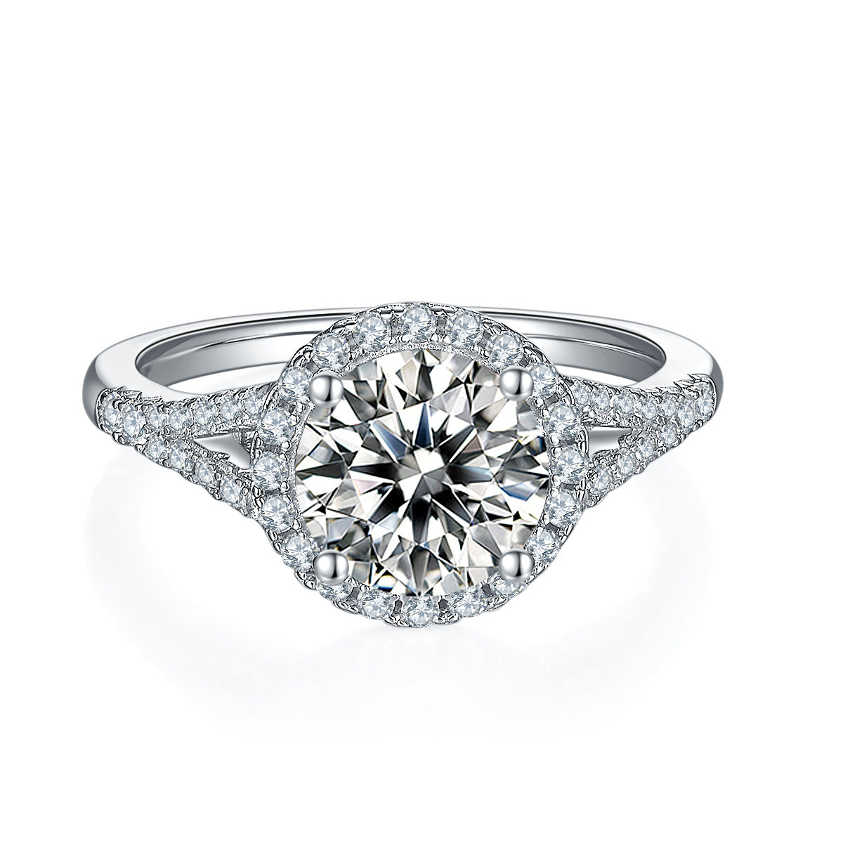 GRA Certificate Moissanite2/3Carat Ring Light Luxury925Silver Double-Arm round Bag Carat Gemstone Ring