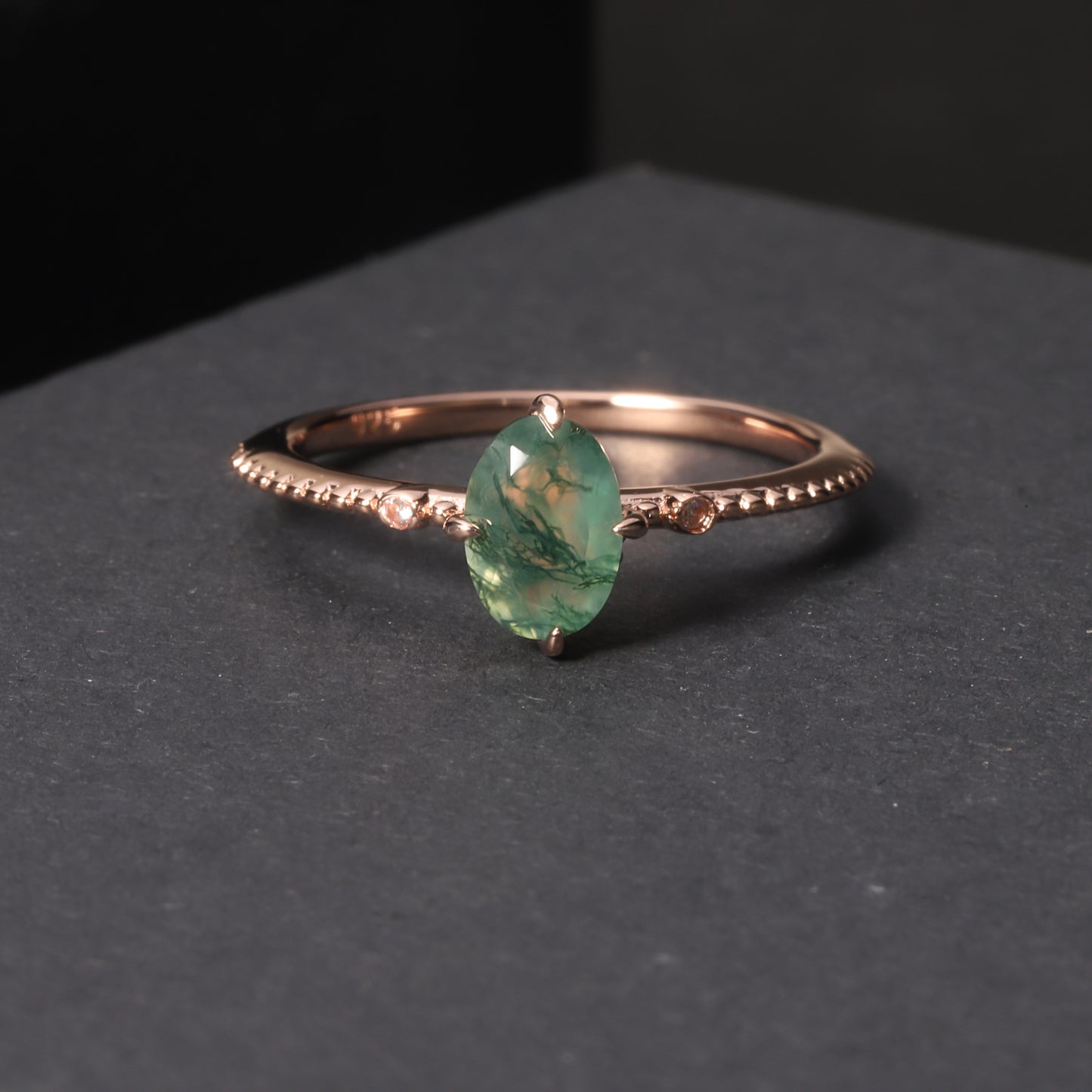 Minimalist Exquisite Gemstone Ring Customization925Sterling Silver Plated18k Rose Gold Natural Agate Ring for Women