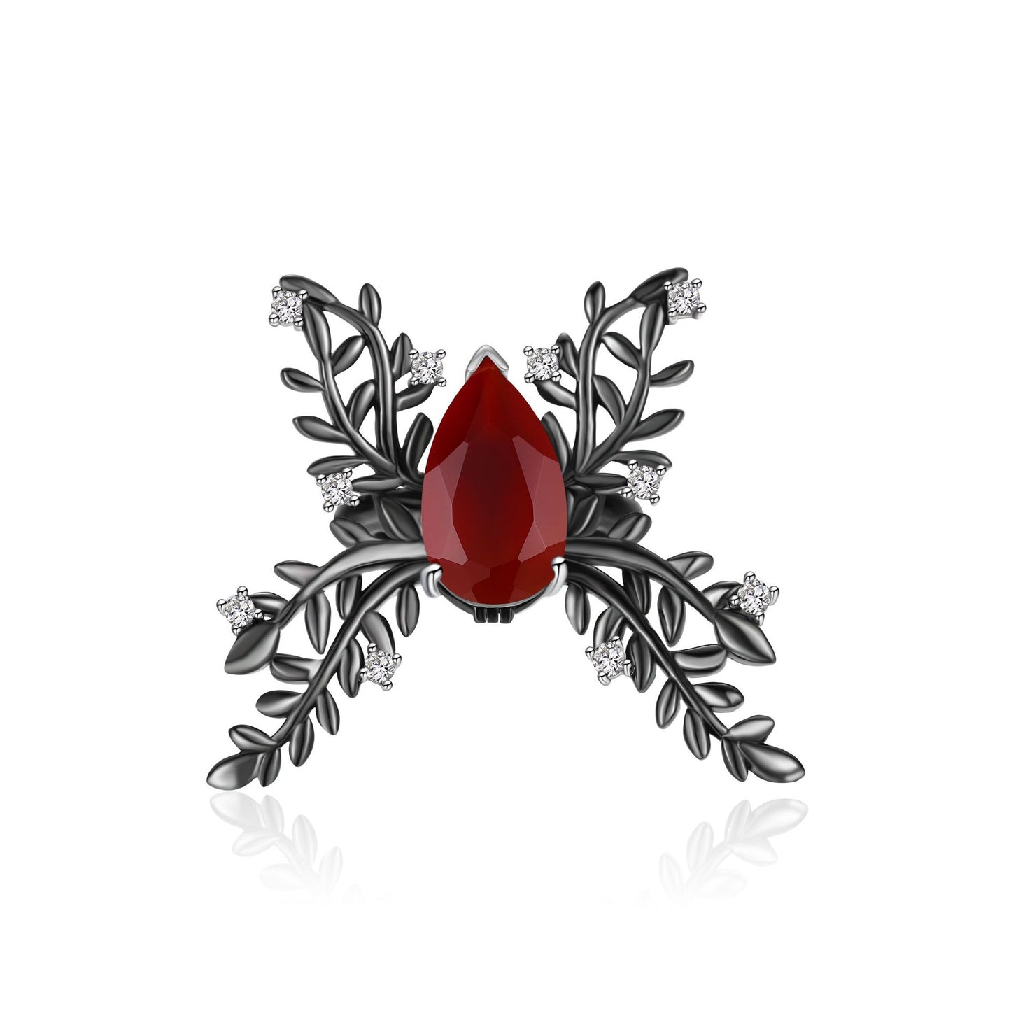 Unique Textured Ring Black Zircon Agate Hand Jewelry Niche Design Sense S925sterling silver female butterfly ring