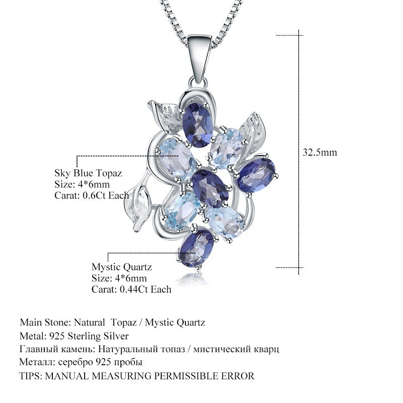 Luxurious Italian Craft Jewelry Set s925Silver Inlaid Gemstone Ring Necklace Earrings Three-Piece Set