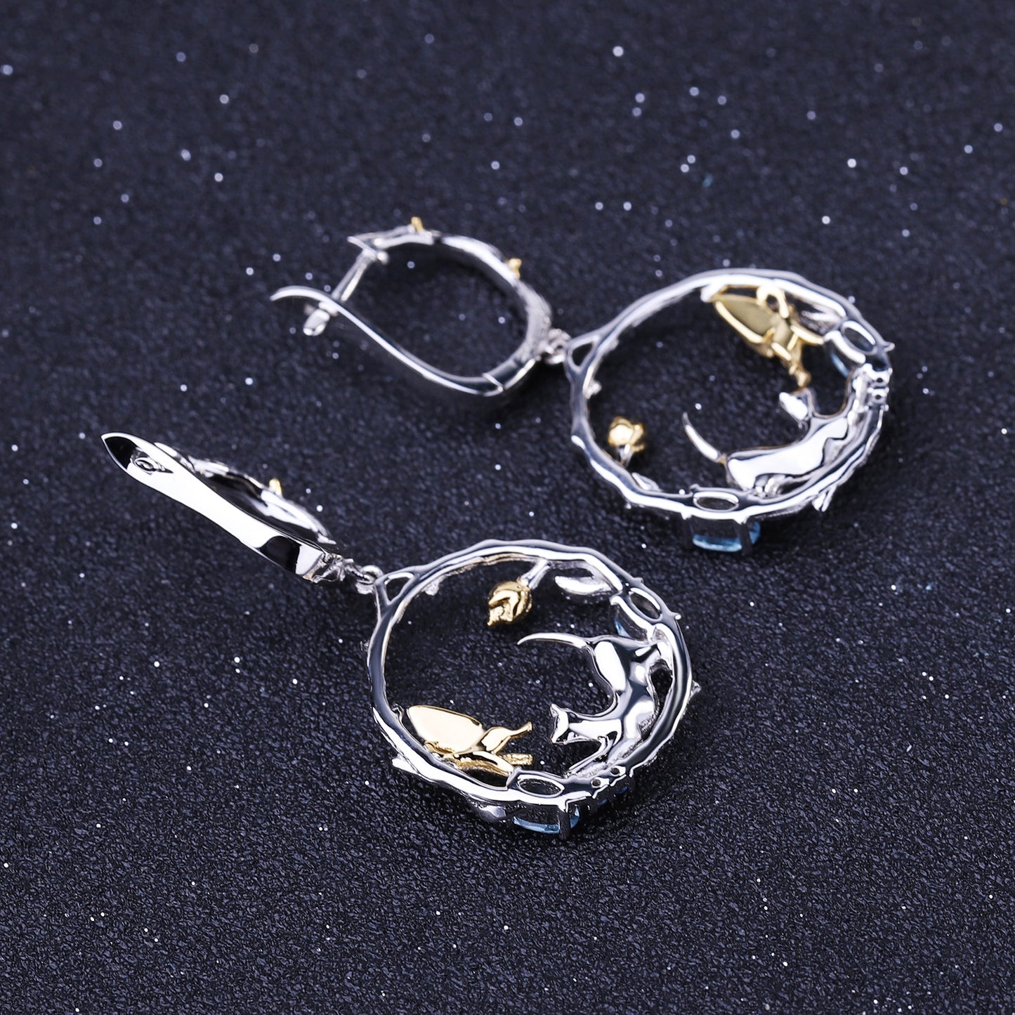 Designer Inlaid Gemstone National Style Earrings Natural Style Animal Design925Silver Topaz Stud Earrings