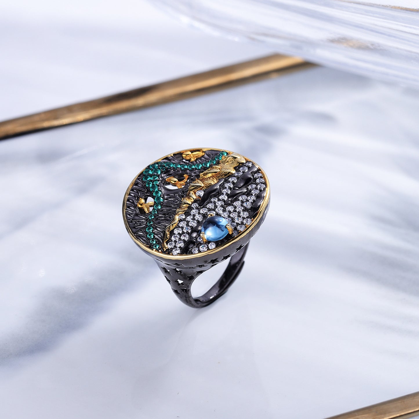 Opal Topaz Jewelry Ring for Women S925Sterling Silver Open Ring Elegant High-end Accessory
