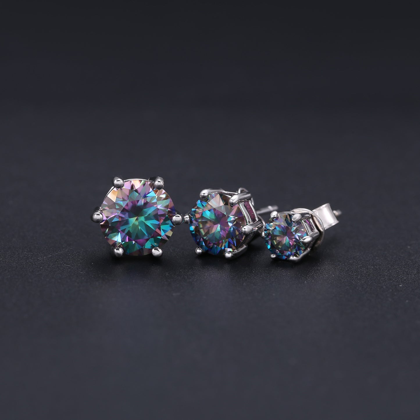 Fashion All-Matching0.5-2Carat Rainbow Moissanite Earrings Commuting S925Sterling Silver Colorful Moissanite Stud Earrings