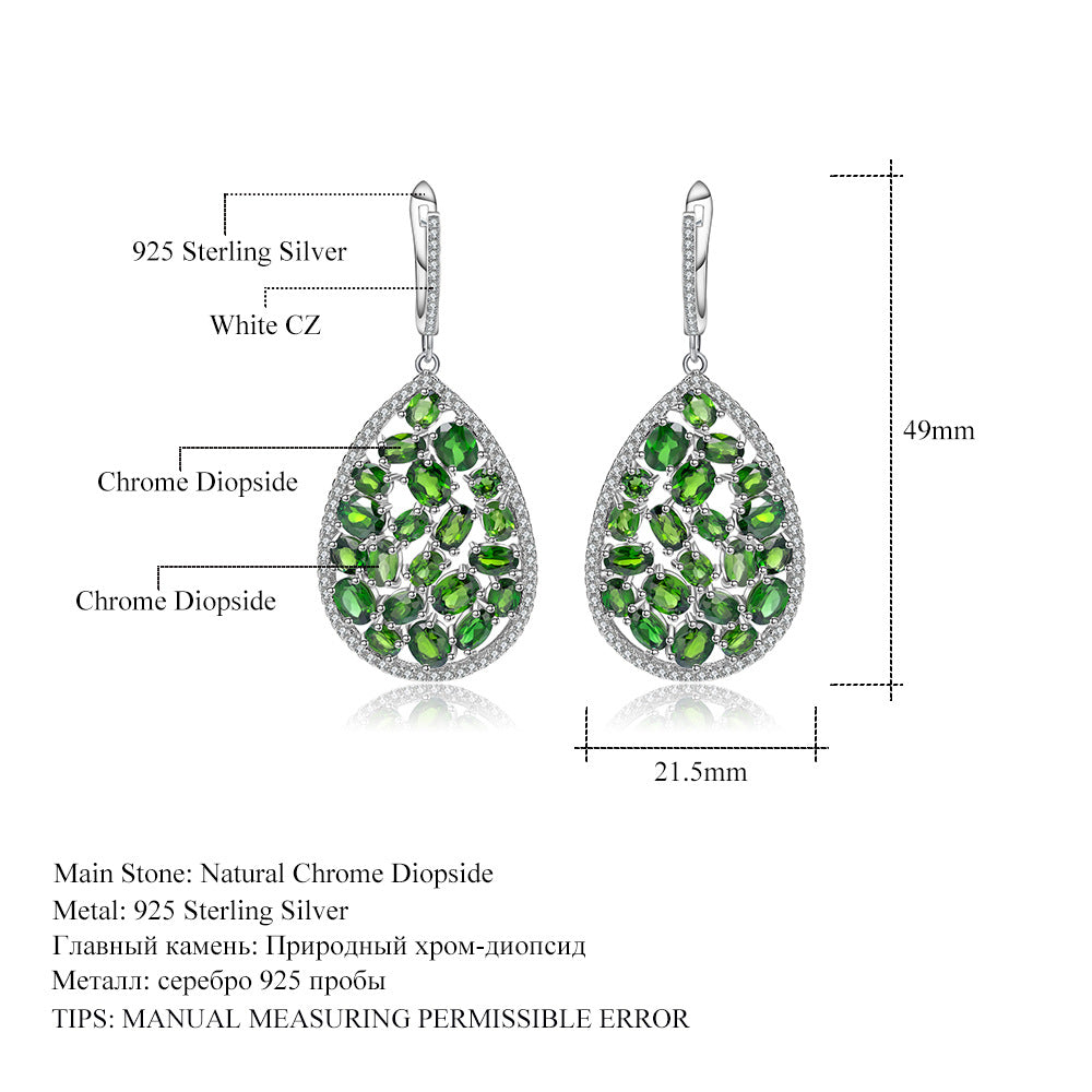 Jewelry Tourmaline s925Silver Earrings Retro Personality Colorful Gemstone Natural Crystal Earrings Jewelry