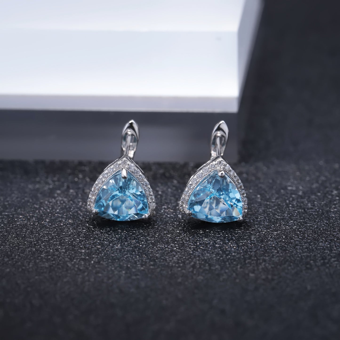 Minimalist Style Natural Stone Earrings Personality s925Silver Earrings Triangle Sky Blue Topaz Gemstone Drop Earrings