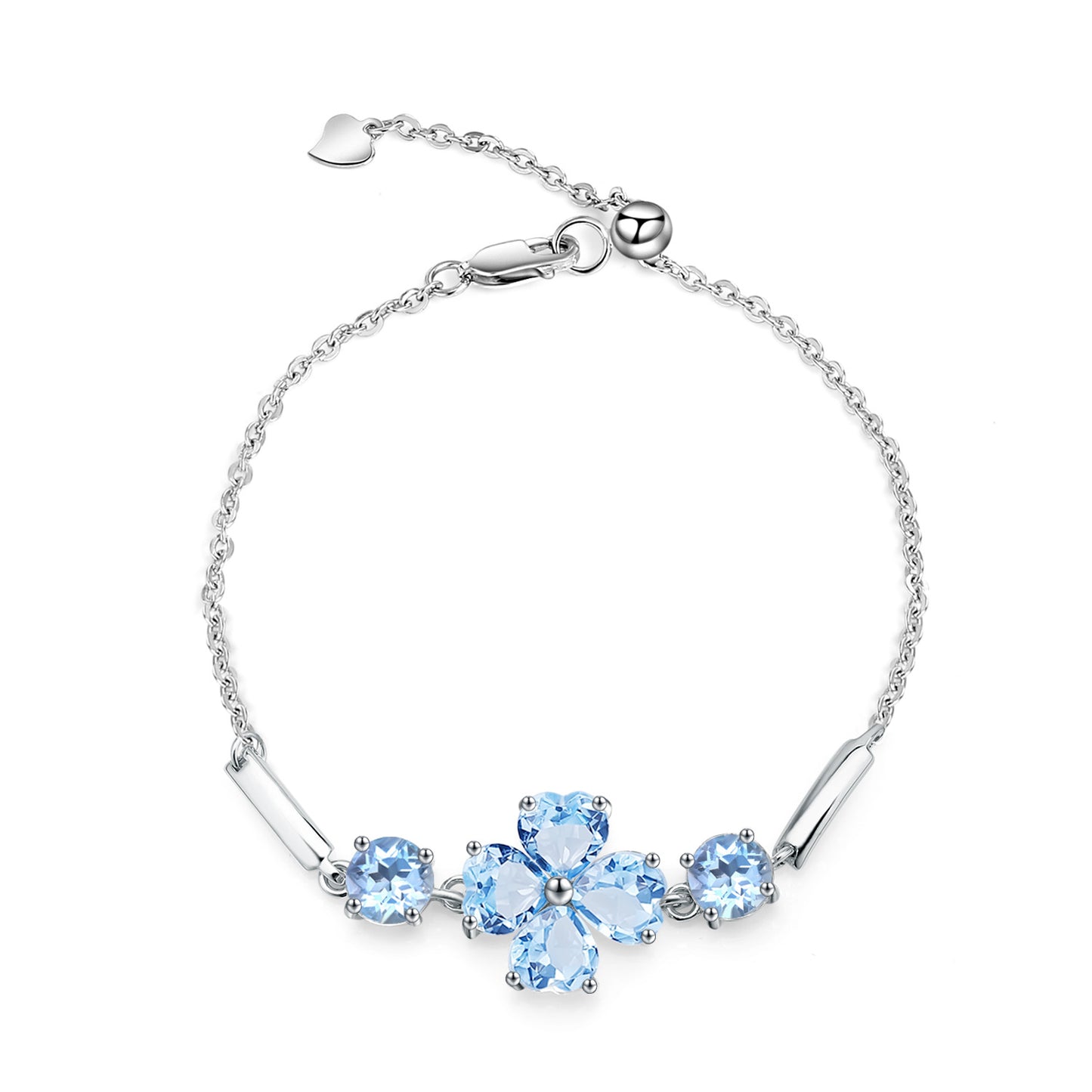 Luxurious Design Natural Topaz Bracelet s925Sterling Silver Inlaid Gemstone Clover Bracelet
