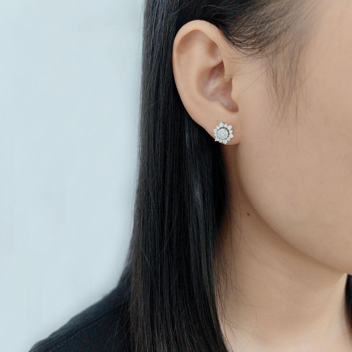 Sunflower Exquisite Cluster Inlaid with Crushed Diamonds9/10/14/18k Gold Earrings Multiple Wearing Styles Stacked Cultivated Diamond Stud Earrings
