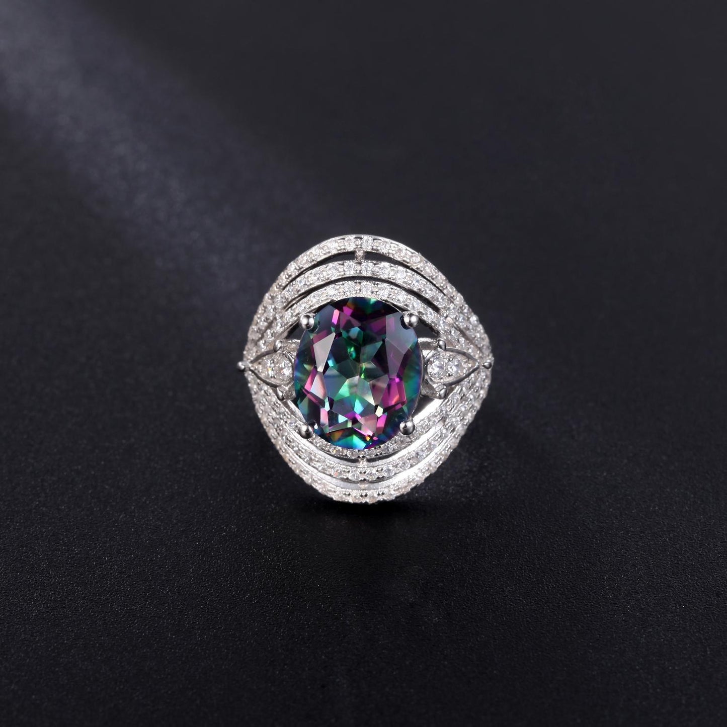Luxurious Retro Style Colorful Crystal Ring with a Sense of Design and Fashionable Elegance s925Silver Inlaid Gemstone Ring