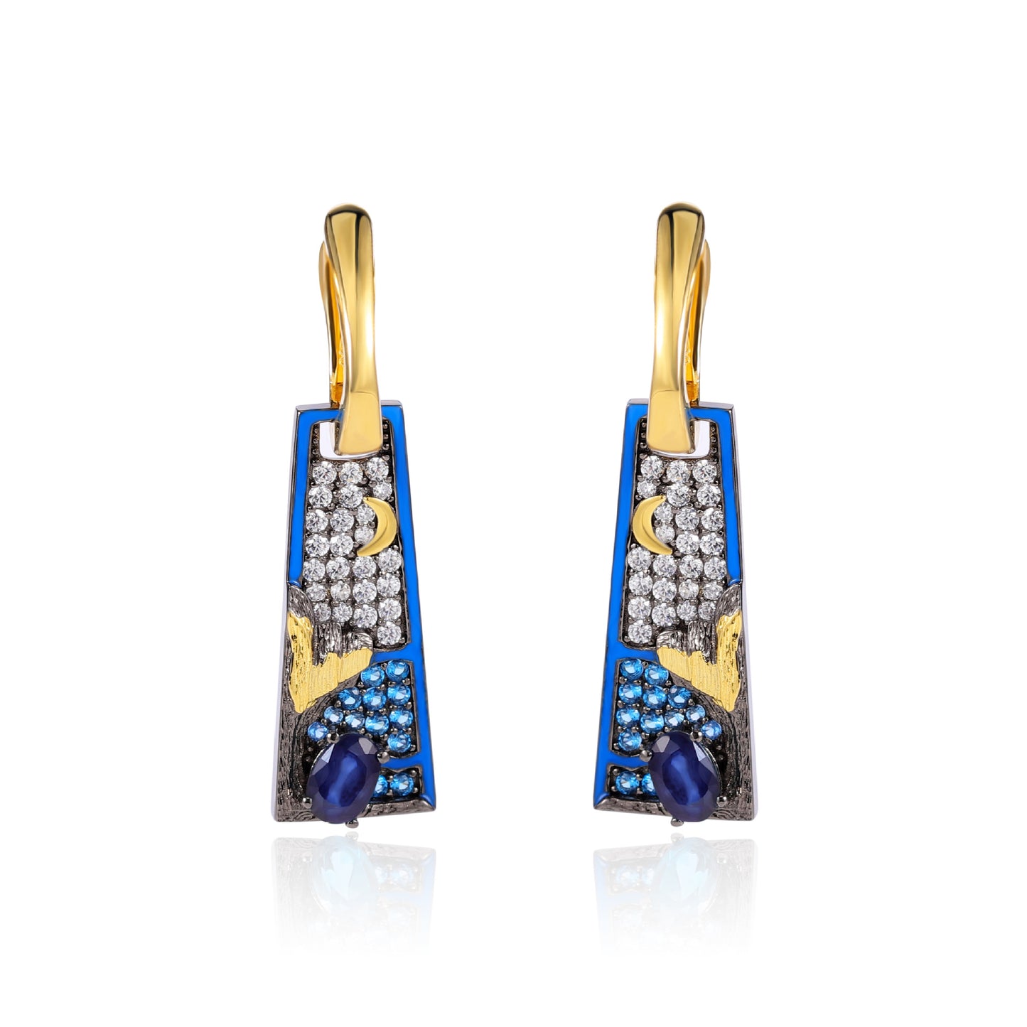 s925Sterling Silver Sapphire Natural Topaz Earrings Niche Square Drop Earrings Original Design Sense Gemstone Earrings for Women