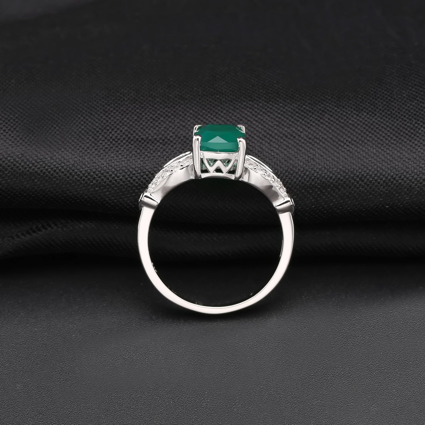 Fashionable Design Natural Gemstone Green Agate Ring Personality925Sterling Silver Square Gemstone Ring