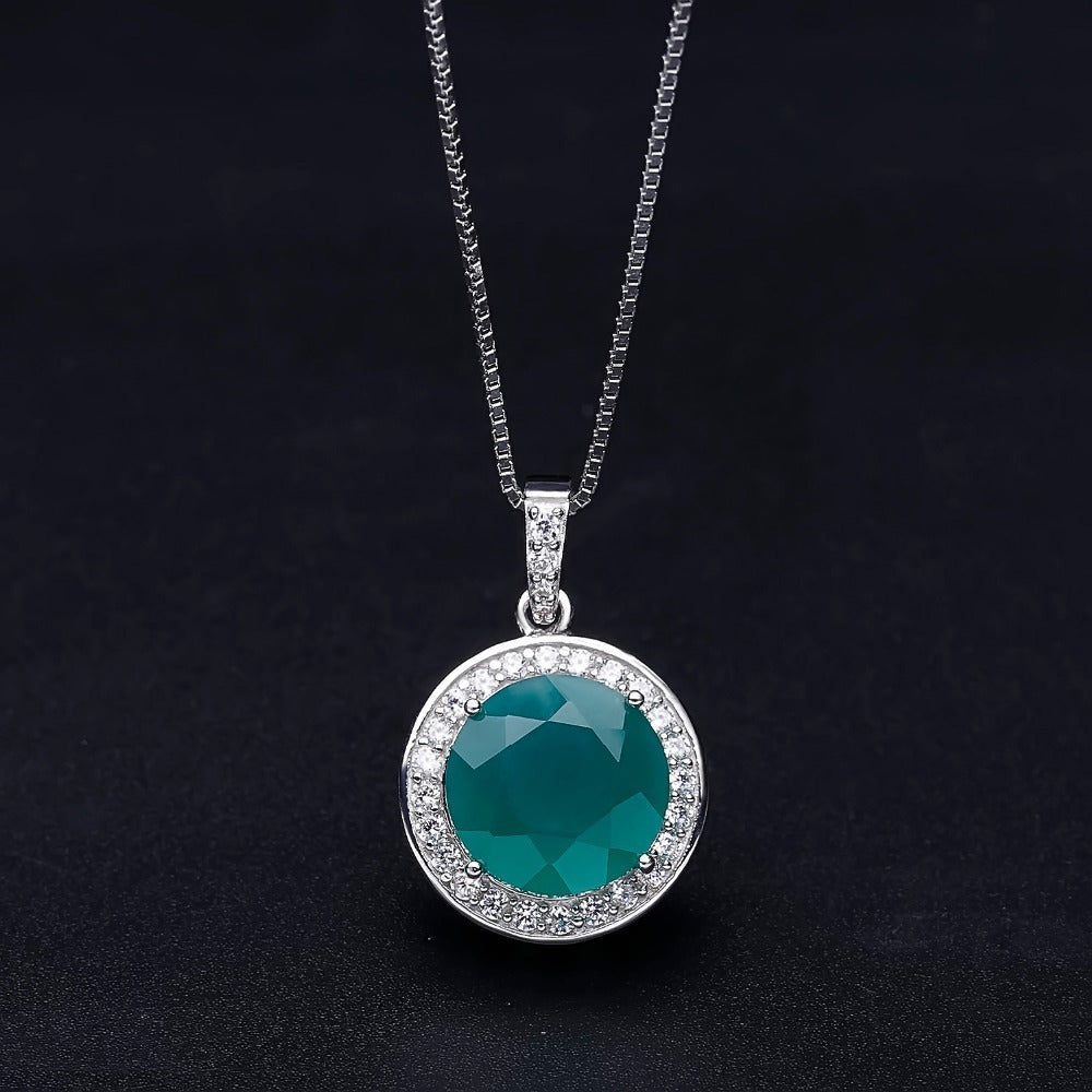 Light Luxury s925Silver Green Agate Pendant In Stock Direct Supply Fashion High-end Inlaid Natural Gemstone Necklace Pendant