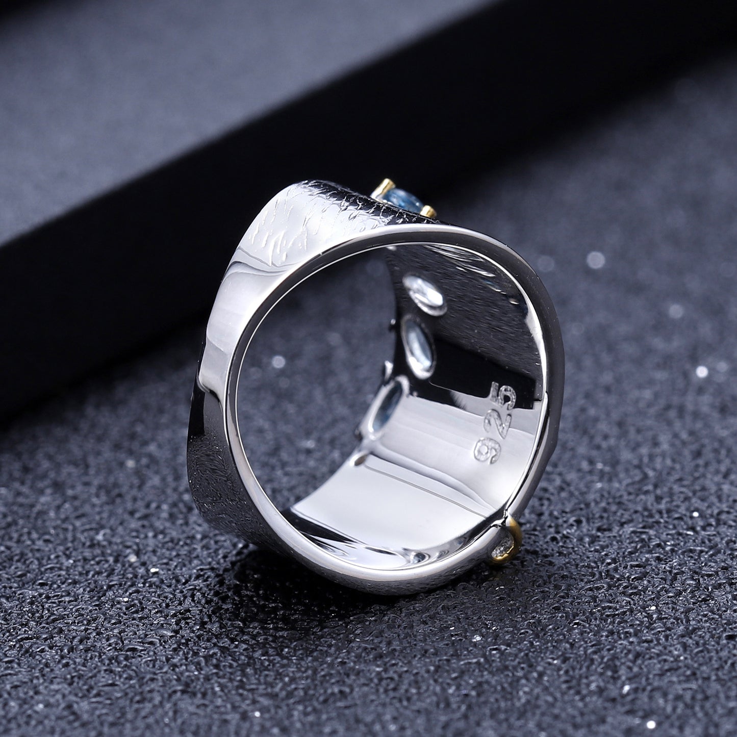 Original Design New Chinese Style National Style Gemstone Ring S925Sterling Silver Natural Diopside Topaz Amethyst Ring