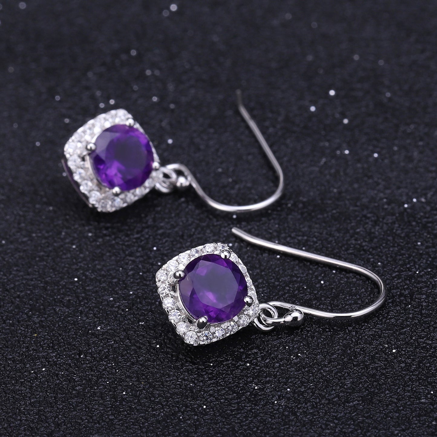 Light Luxury Natural Colored Gems Amethyst Stud Earrings Advanced Sense s925Silver Inlaid Natural Gemstone Earrings Earrings