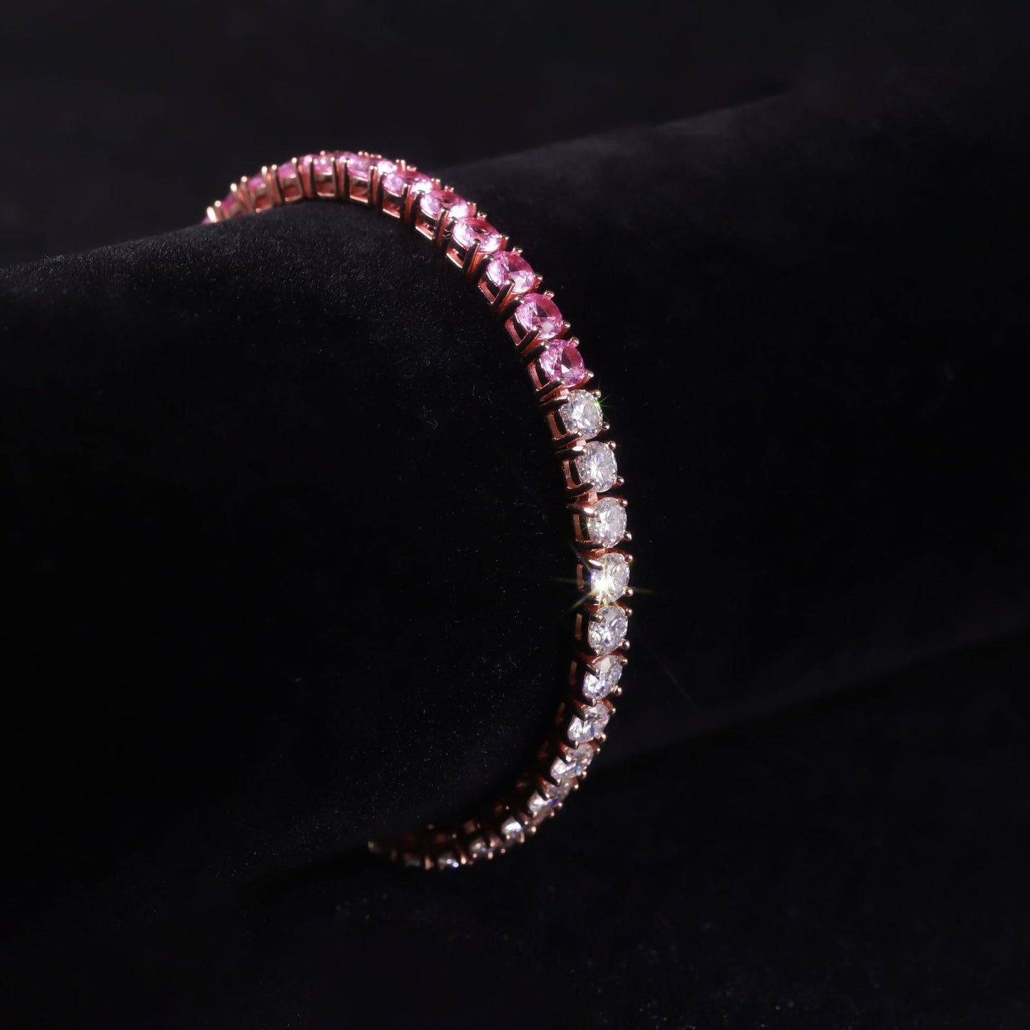 ins Moissanite Bracelet3/4/5mm Color Block Tennis Chain s925Sterling Silver Cultivated Sapphire Pink Bracelet