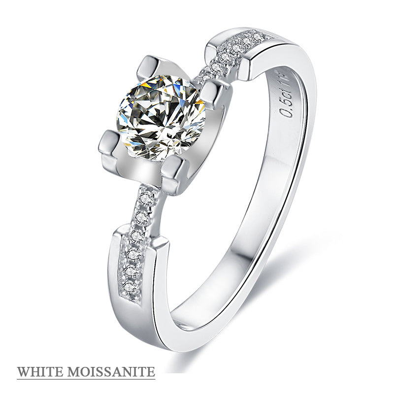 Affordable luxury fashion s925Sterling Silver Inlaid Moissanite Ring Bull Head White Gold Yellow Gold Ring0.5Carat Wedding Ring