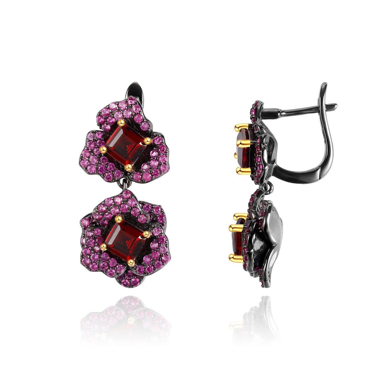 Designer Natural Gemstone Earrings Natural Style Floral Series Russian Luxury s925Silver Amethyst Earrings