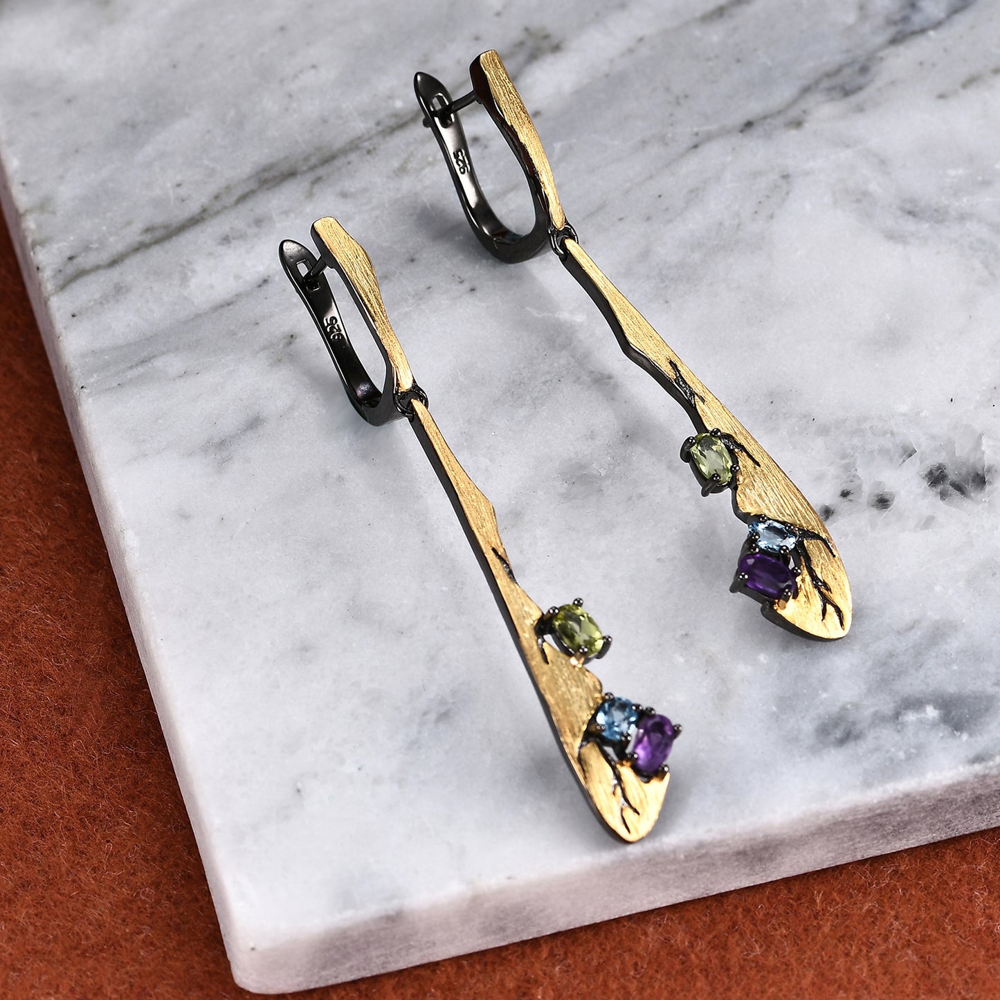 Designer Retro Jewelry Accessories Earrings 925Silver Gold-Plated Inlaid Gemstone Natural Colorful Earrings Drop Earrings